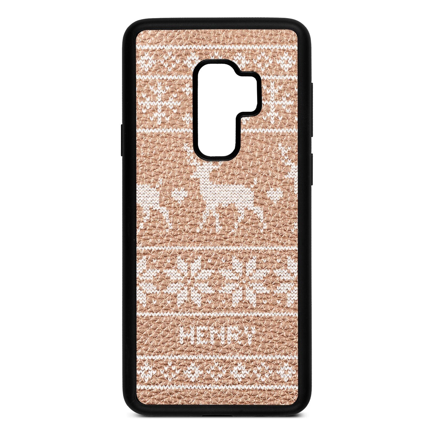 Personalised Christmas Jumper Rose Gold Pebble Leather Samsung S9 Plus Case