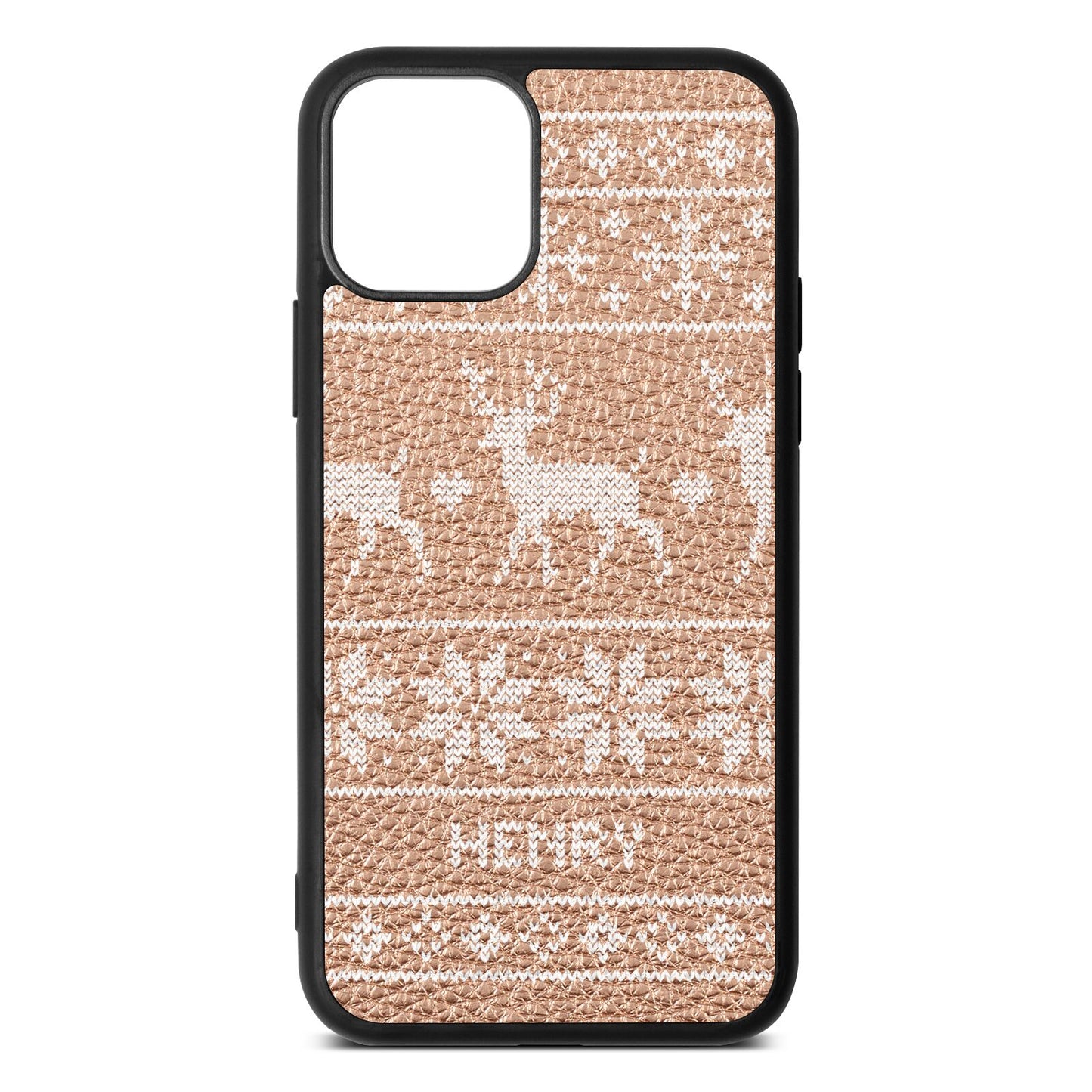 Personalised Christmas Jumper Rose Gold Pebble Leather iPhone 11 Case
