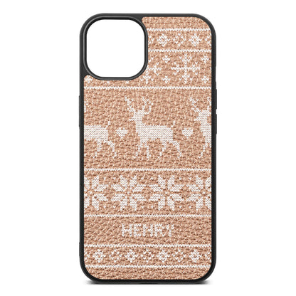 Personalised Christmas Jumper Rose Gold Pebble Leather iPhone 13 Case