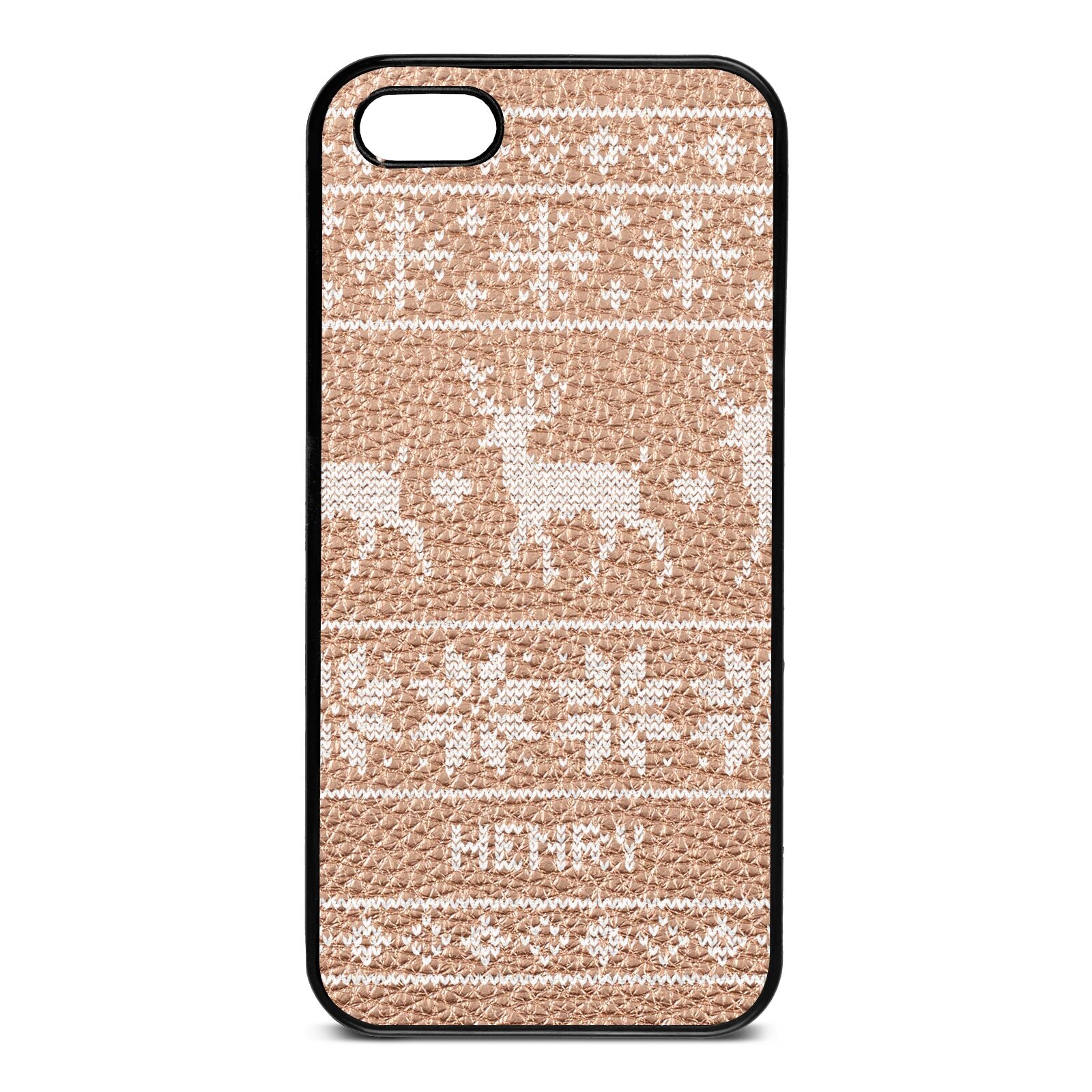 Personalised Christmas Jumper Rose Gold Pebble Leather iPhone 5 Case