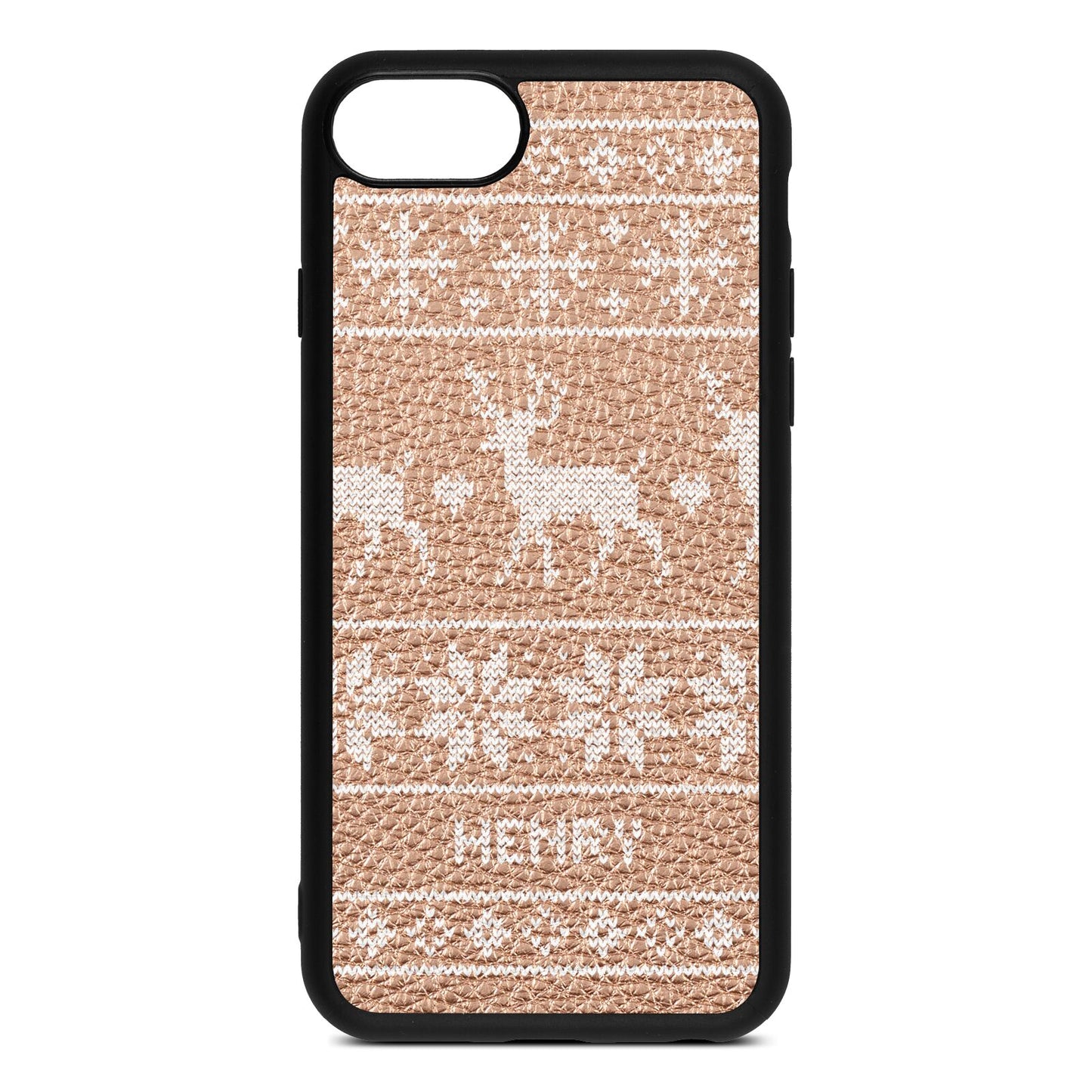 Personalised Christmas Jumper Rose Gold Pebble Leather iPhone 8 Case