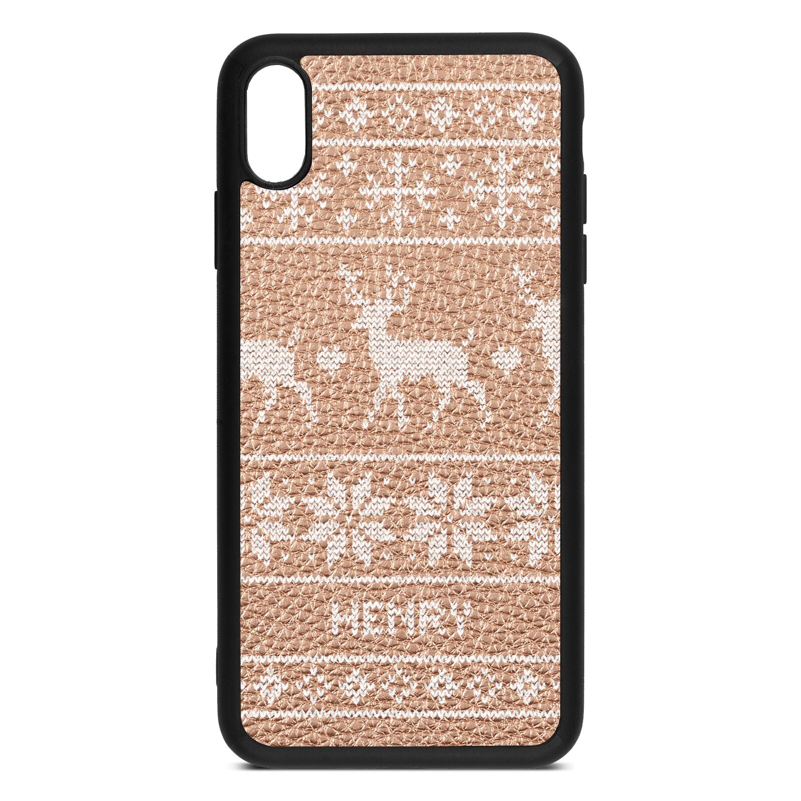 Personalised Christmas Jumper Rose Gold Pebble Leather iPhone Xs Max Case