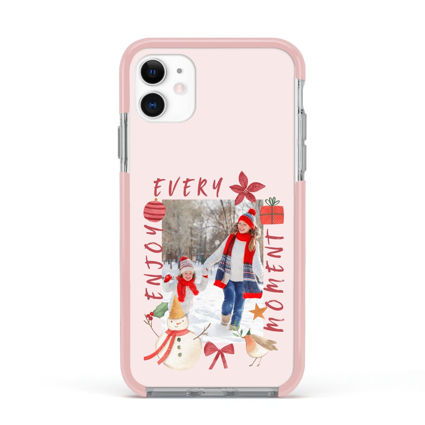 Personalised Christmas Moments Apple iPhone 11 in White with Pink Impact Case