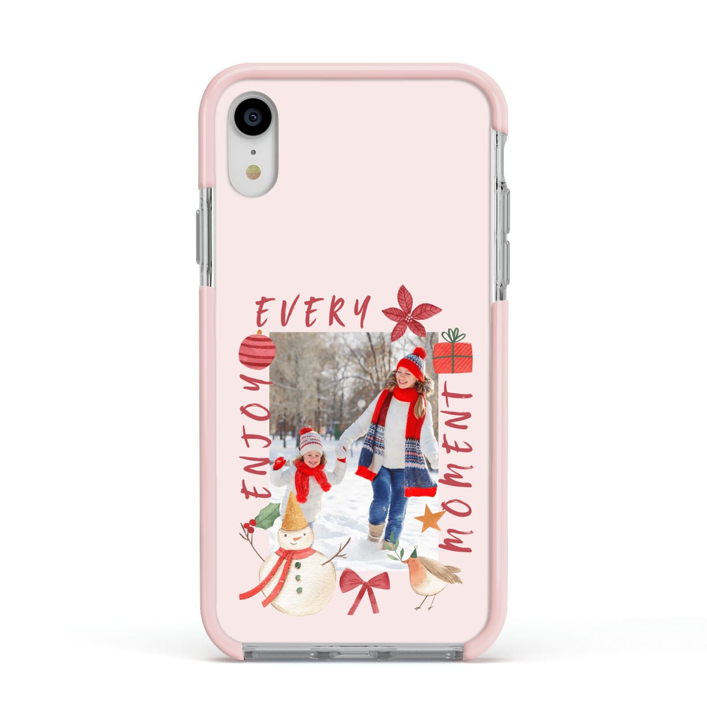 Personalised Christmas Moments Apple iPhone XR Impact Case Pink Edge on Silver Phone