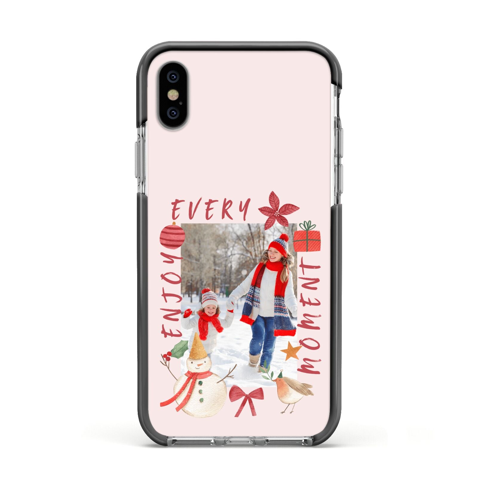 Personalised Christmas Moments Apple iPhone Xs Impact Case Black Edge on Silver Phone