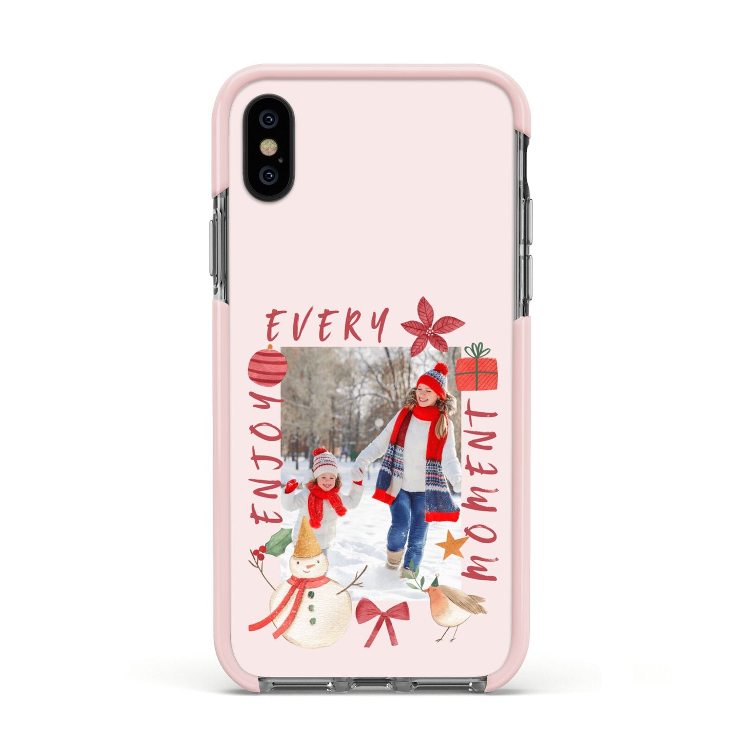 Personalised Christmas Moments Apple iPhone Xs Impact Case Pink Edge on Black Phone