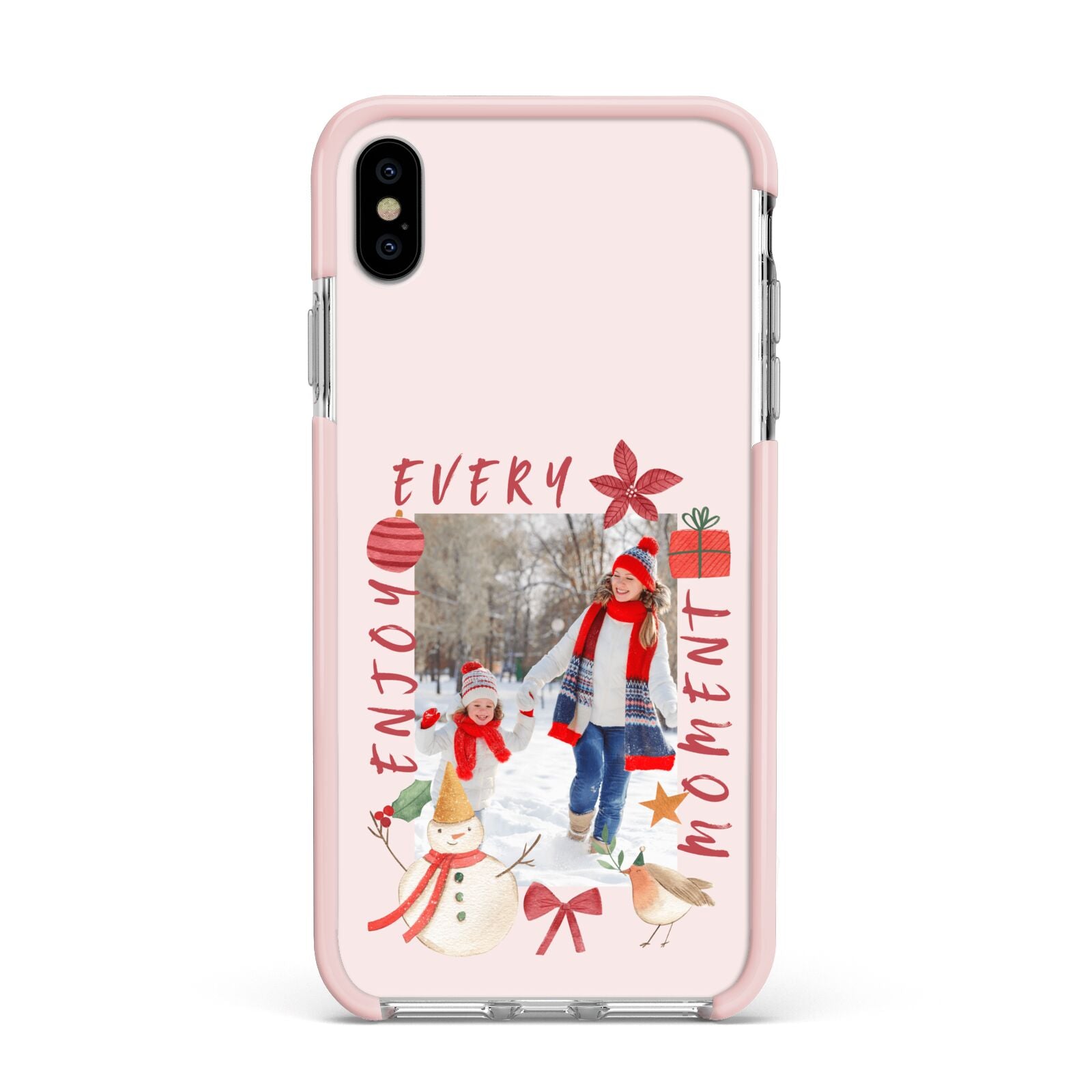 Personalised Christmas Moments Apple iPhone Xs Max Impact Case Pink Edge on Silver Phone