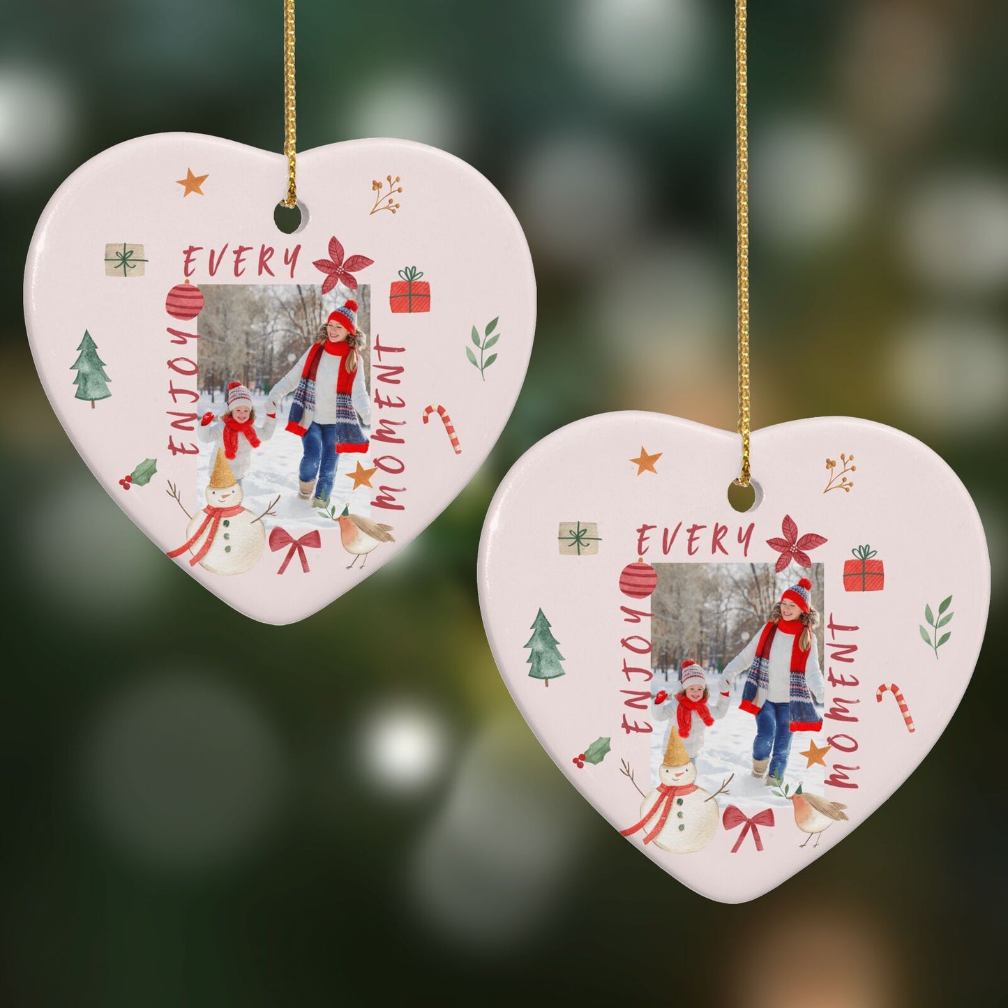 Personalised Christmas Moments Heart Decoration on Christmas Background