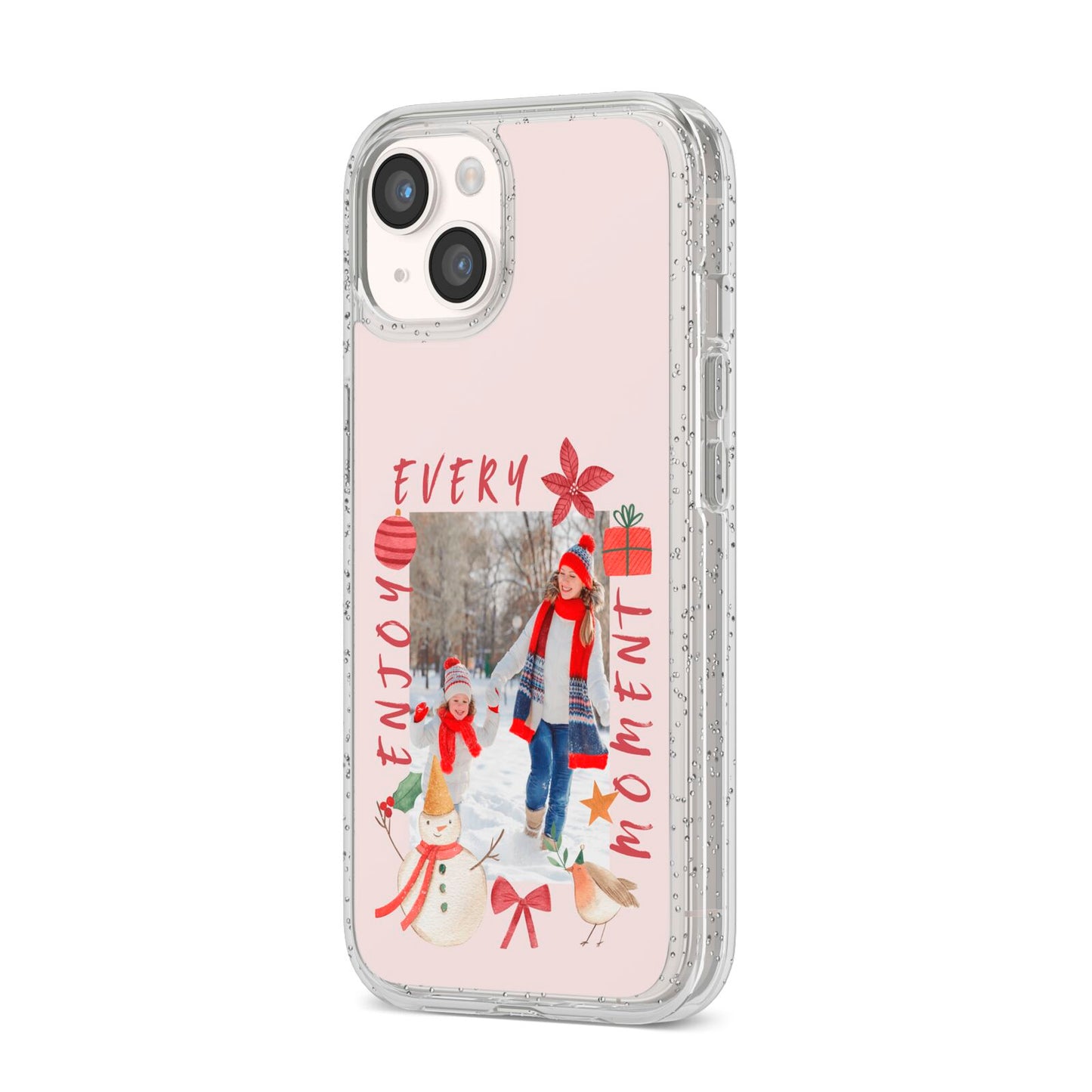 Personalised Christmas Moments iPhone 14 Glitter Tough Case Starlight Angled Image