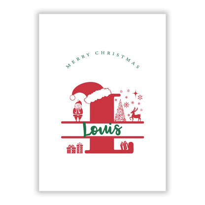 Personalised Christmas Monogram A5 Flat Greetings Card