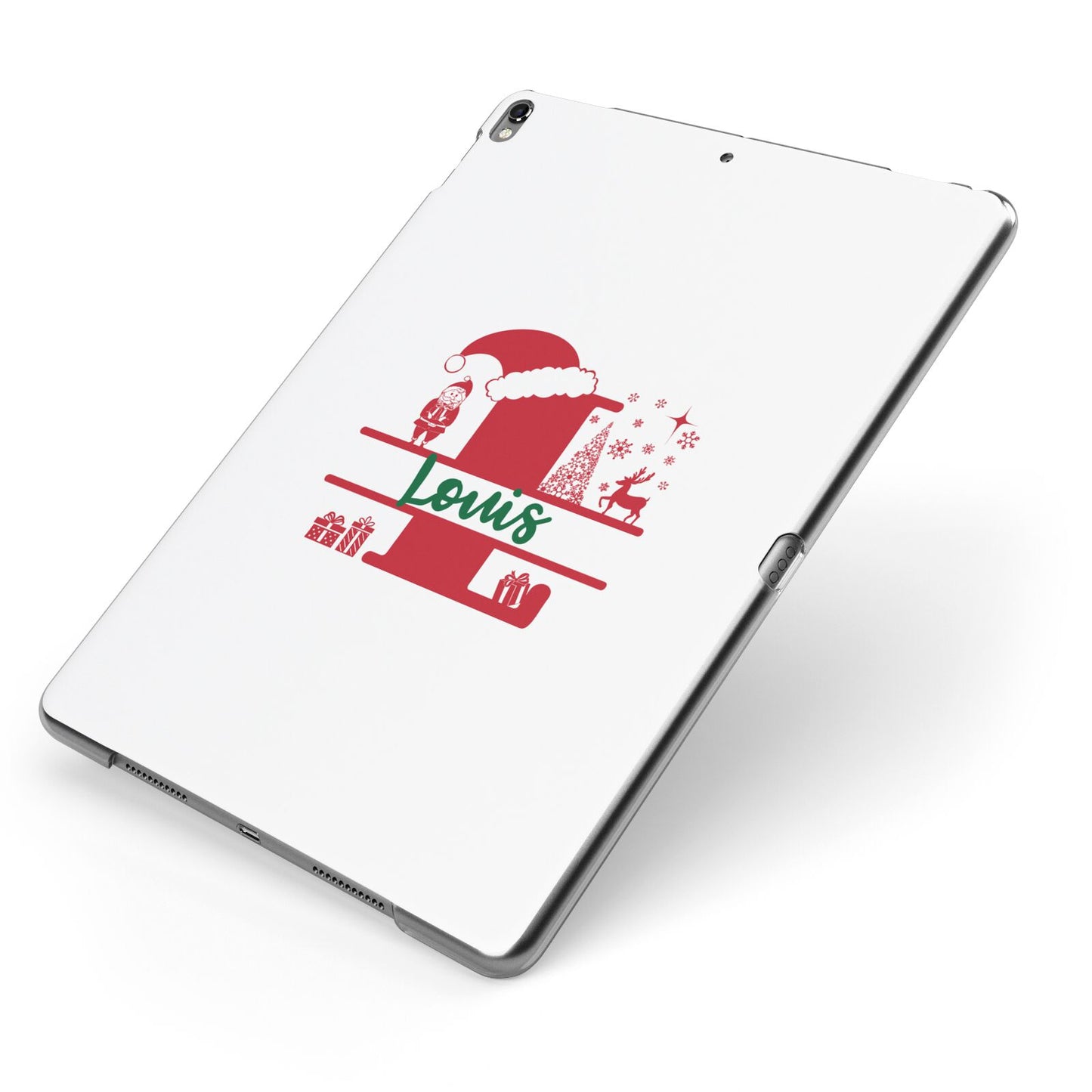 Personalised Christmas Monogram Apple iPad Case on Grey iPad Side View