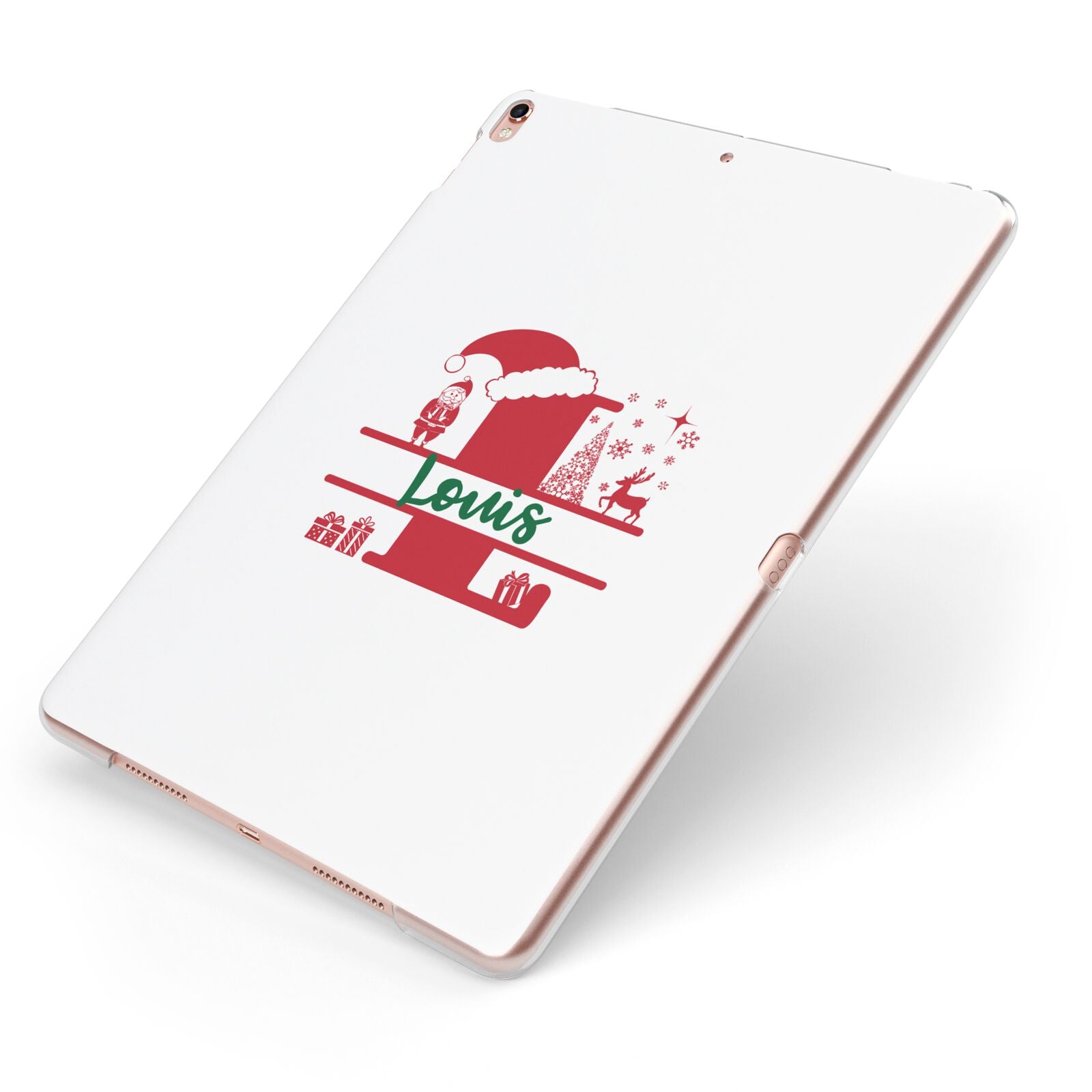 Personalised Christmas Monogram Apple iPad Case on Rose Gold iPad Side View