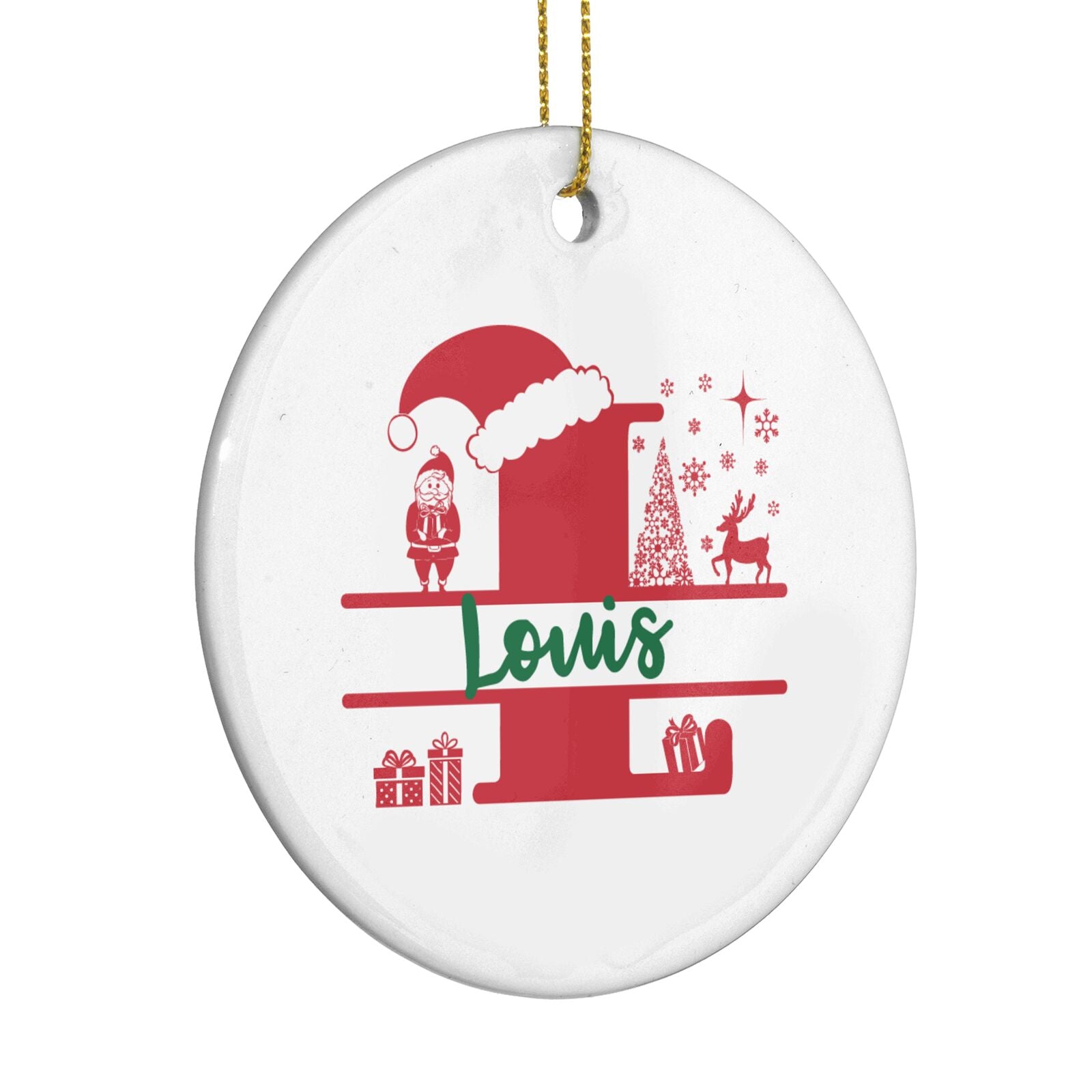 Personalised Christmas Monogram Circle Decoration Side Angle