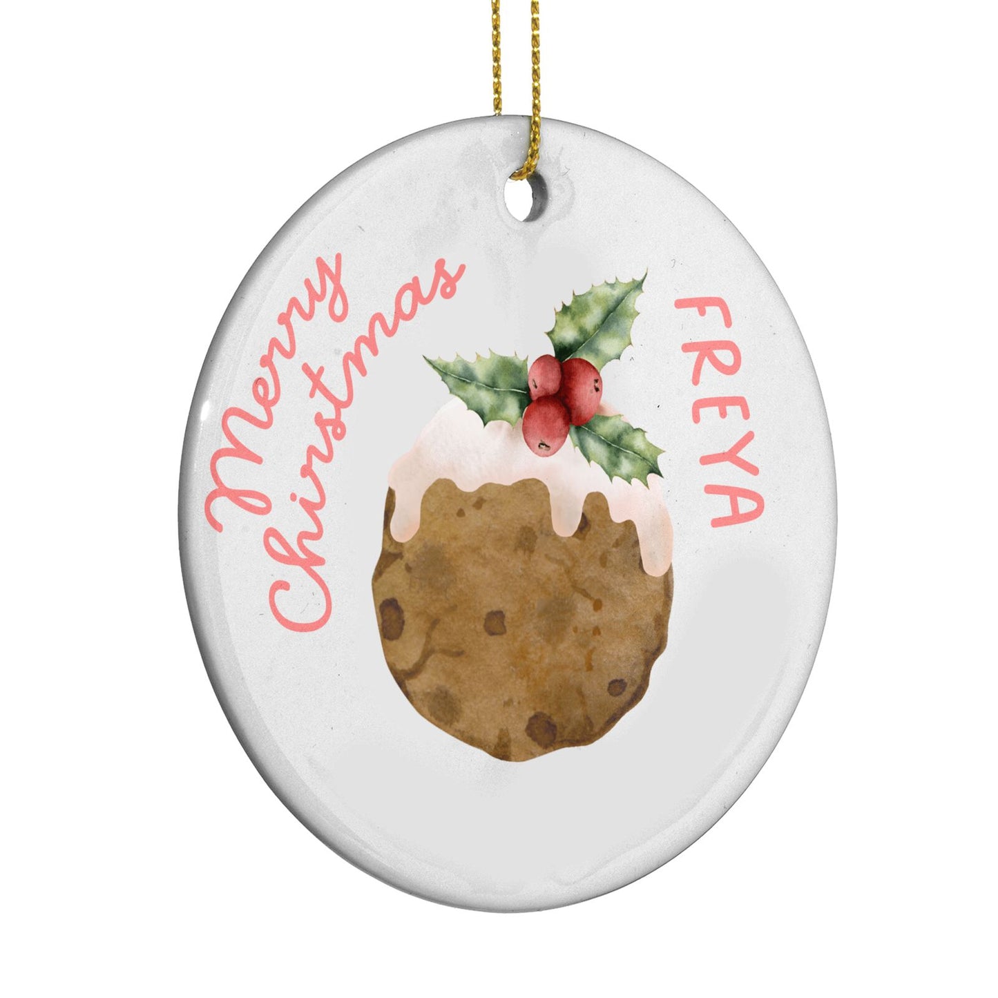 Personalised Christmas Pudding Circle Decoration Side Angle