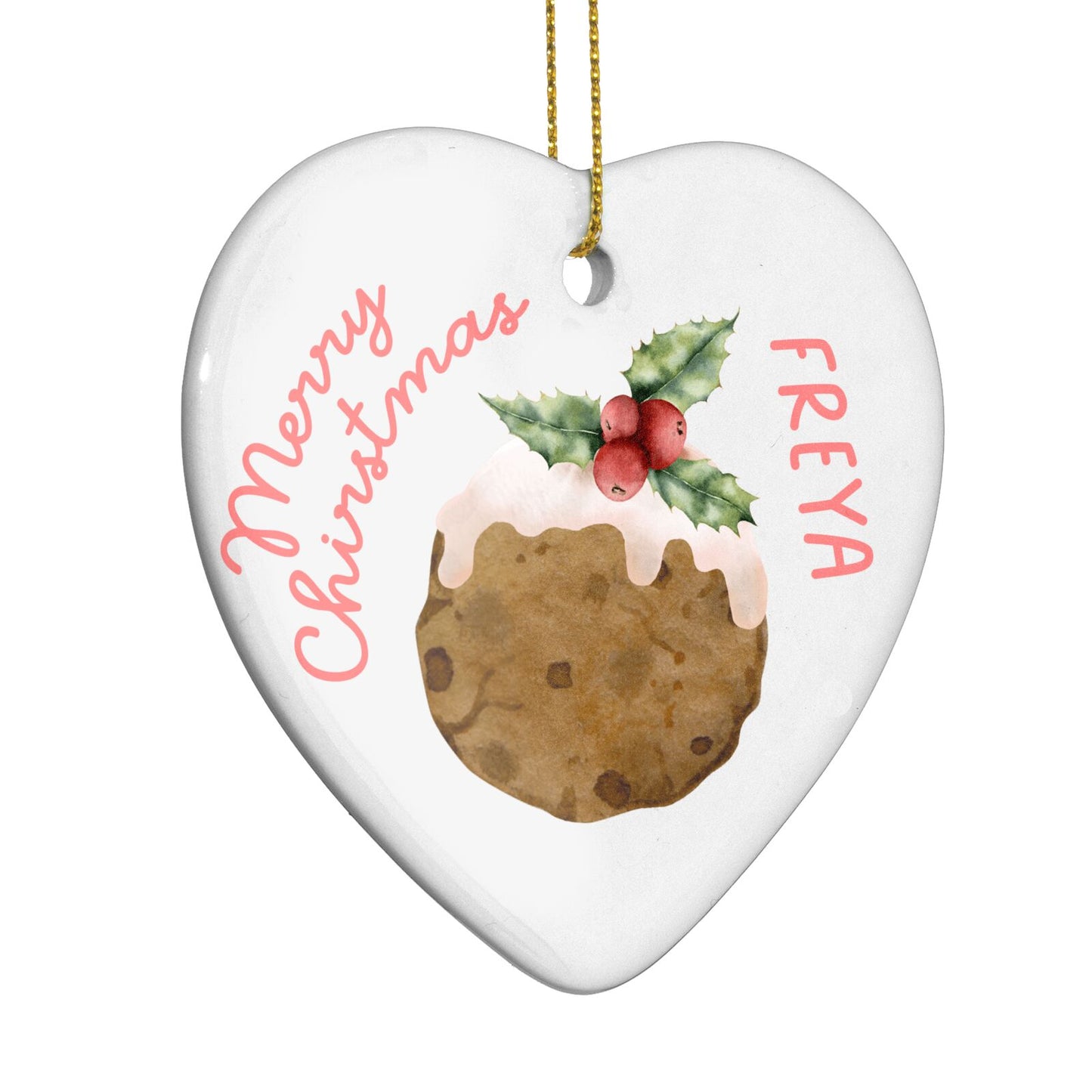 Personalised Christmas Pudding Heart Decoration Side Angle