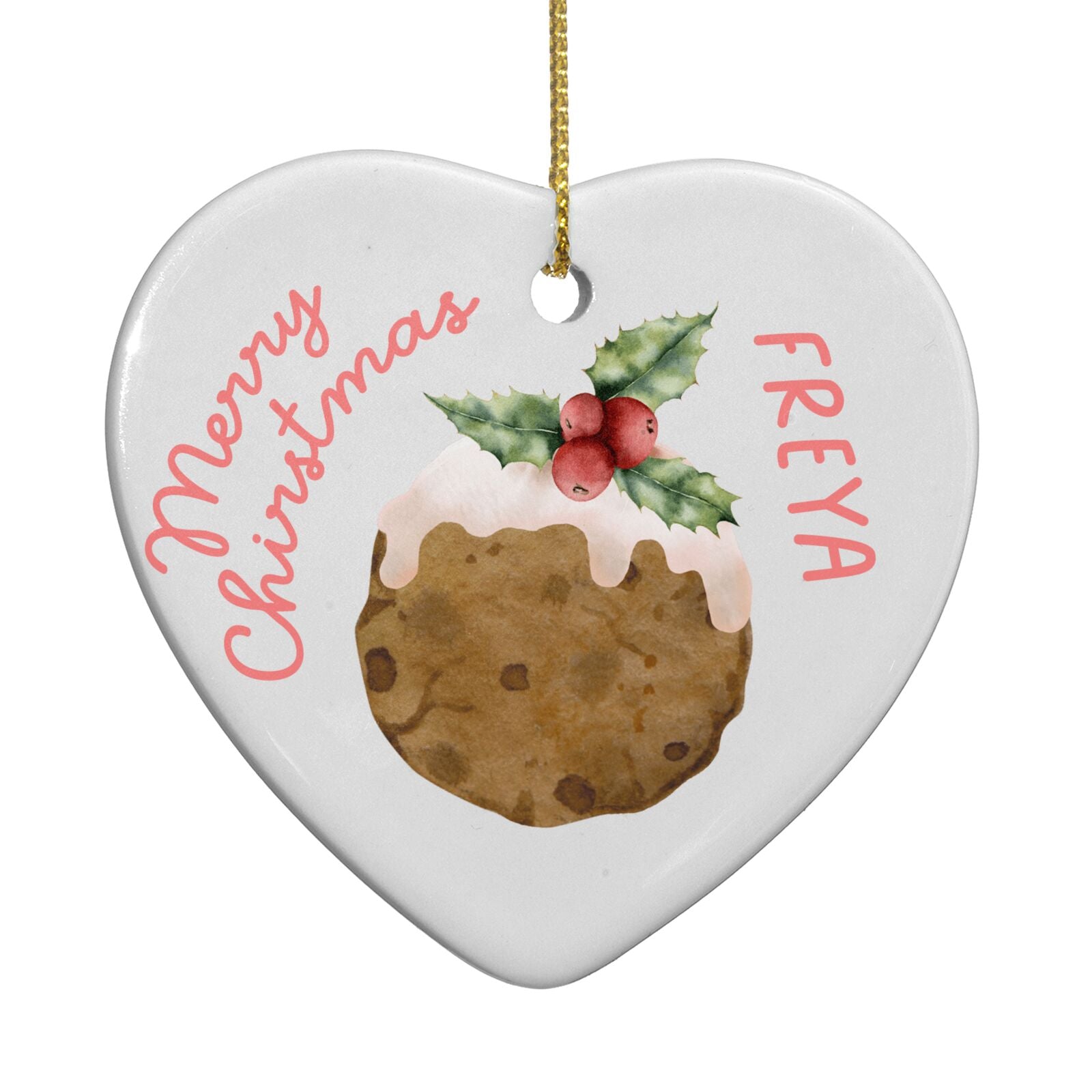 Personalised Christmas Pudding Heart Decoration