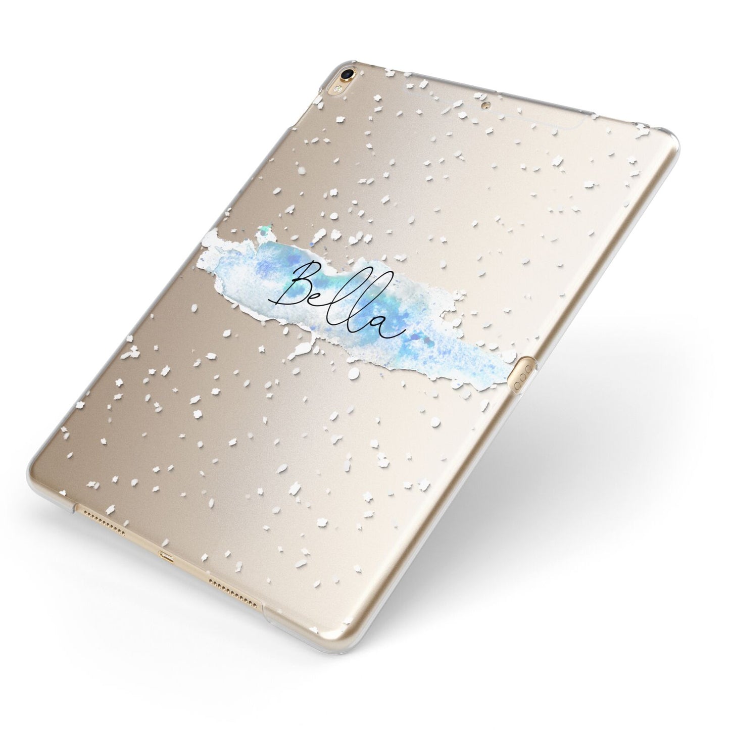 Personalised Christmas Snow fall Apple iPad Case on Gold iPad Side View