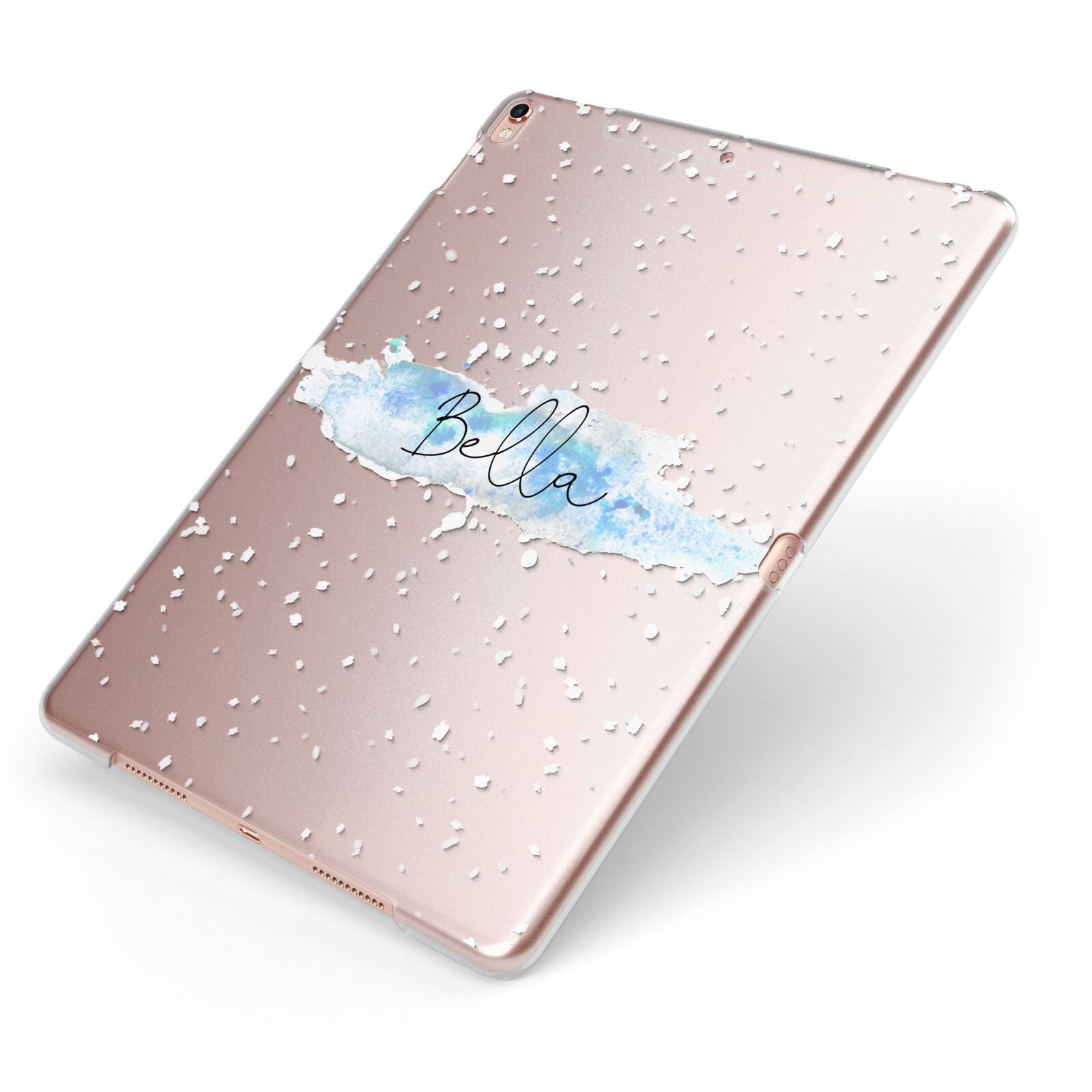 Personalised Christmas Snow fall Apple iPad Case on Rose Gold iPad Side View