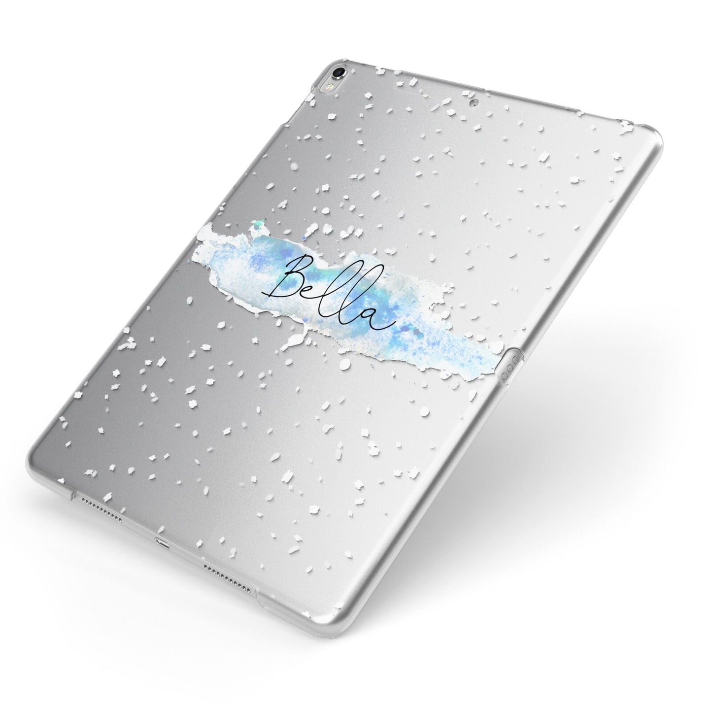 Personalised Christmas Snow fall Apple iPad Case on Silver iPad Side View