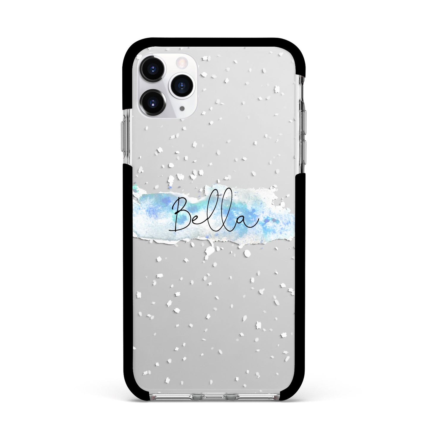 Personalised Christmas Snow fall Apple iPhone 11 Pro Max in Silver with Black Impact Case