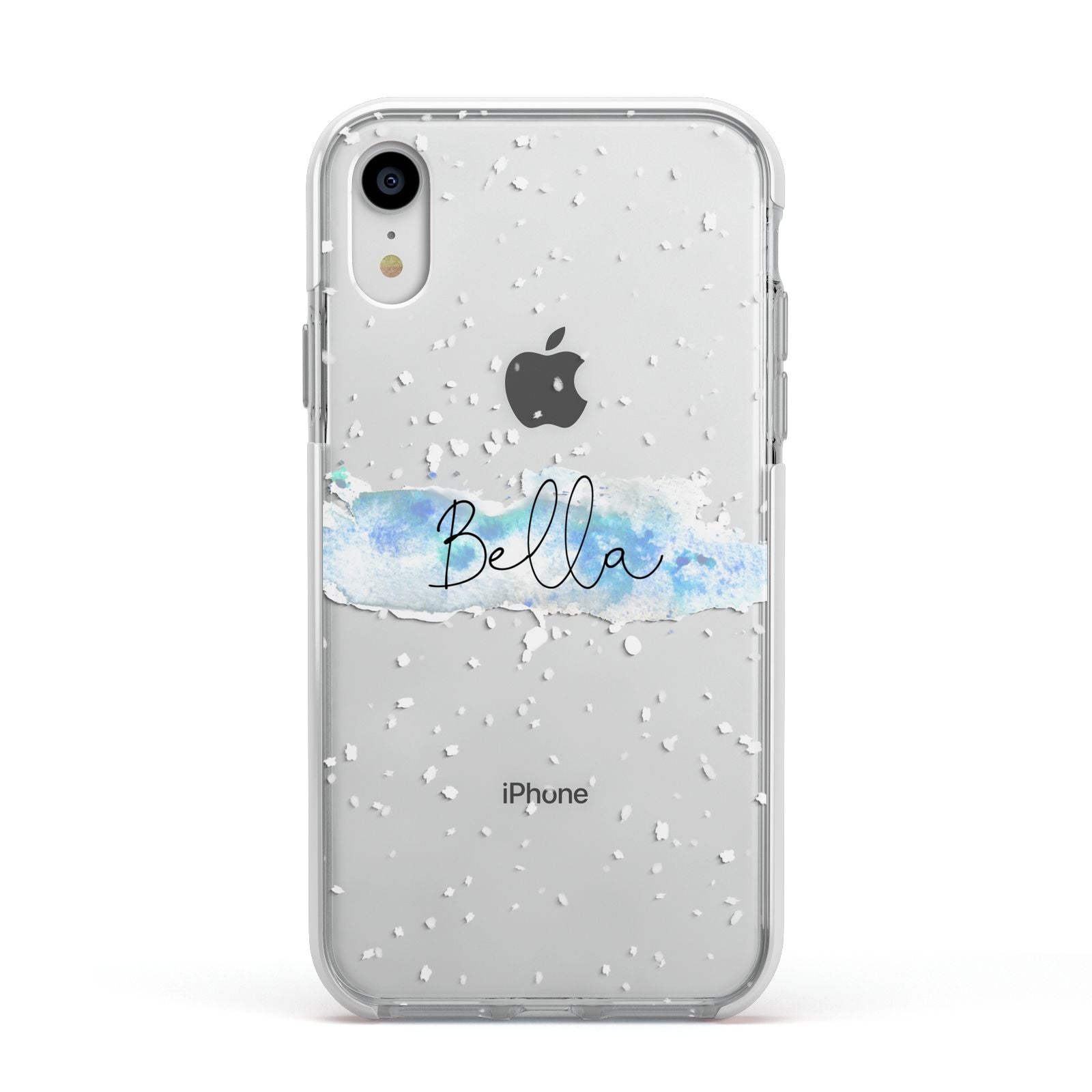 Personalised Christmas Snow fall Apple iPhone XR Impact Case White Edge on Silver Phone