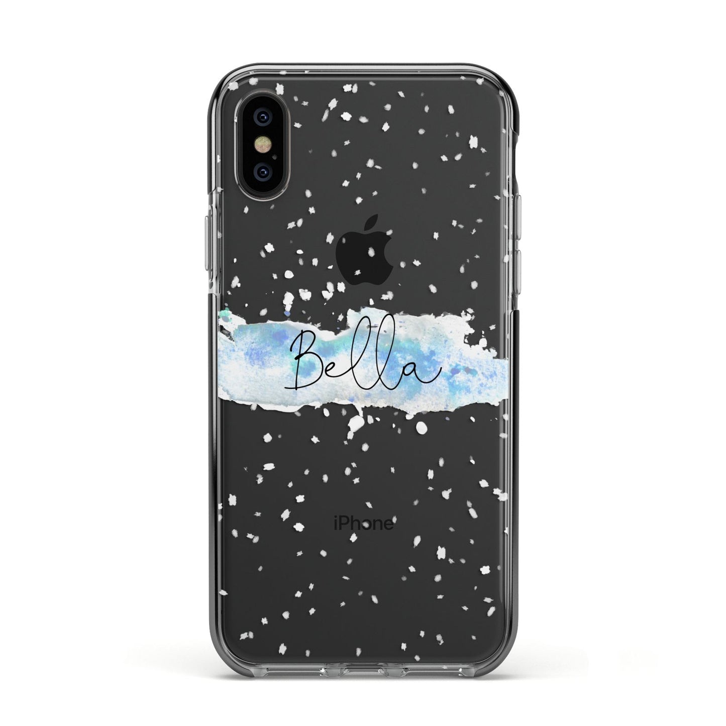Personalised Christmas Snow fall Apple iPhone Xs Impact Case Black Edge on Black Phone