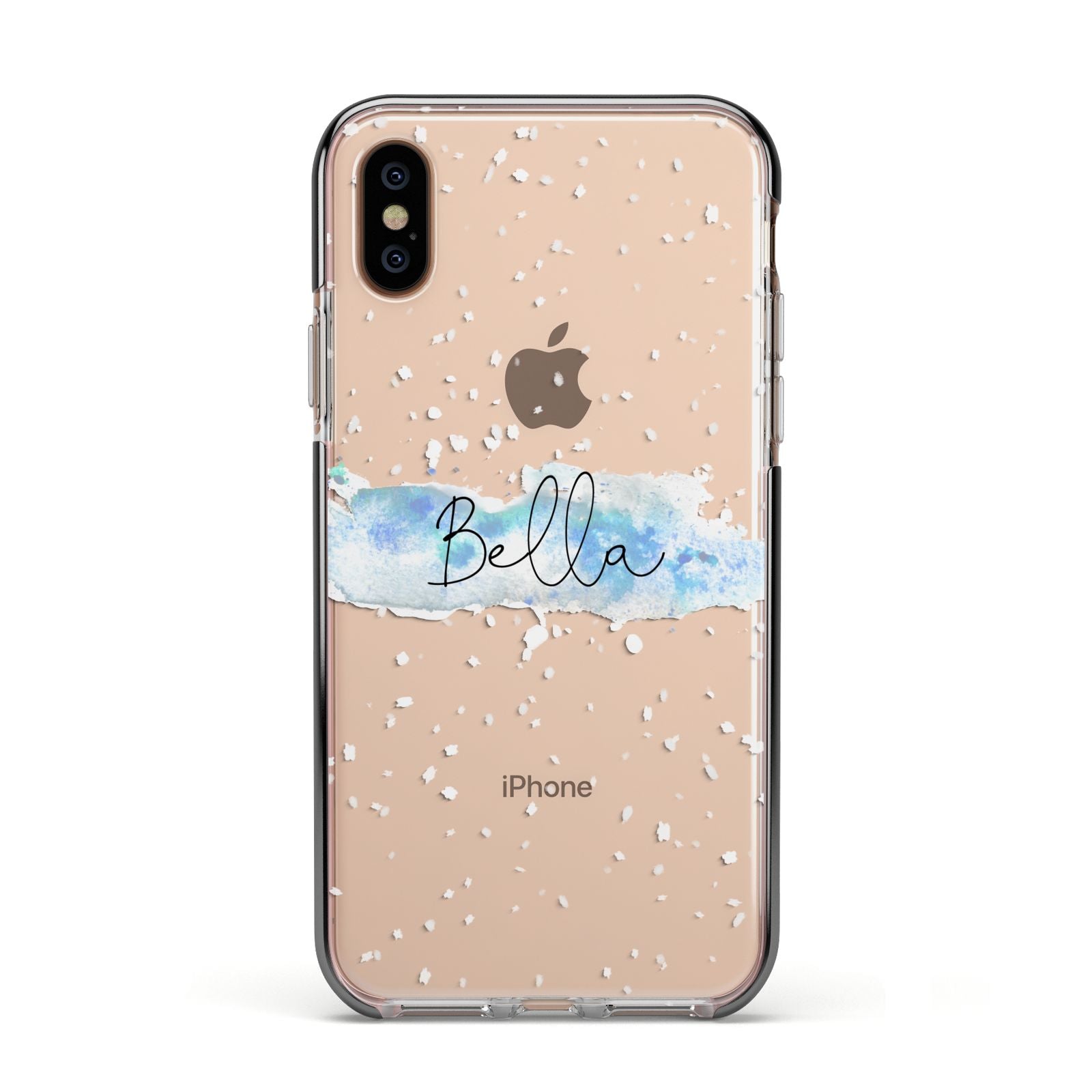 Personalised Christmas Snow fall Apple iPhone Xs Impact Case Black Edge on Gold Phone