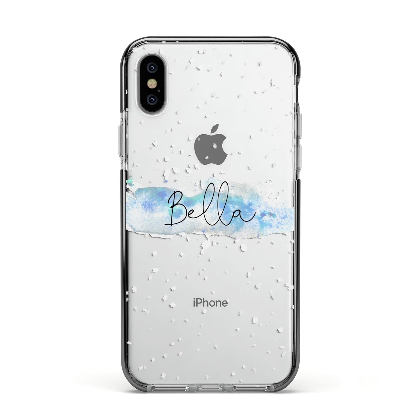 Personalised Christmas Snow fall Apple iPhone Xs Impact Case Black Edge on Silver Phone