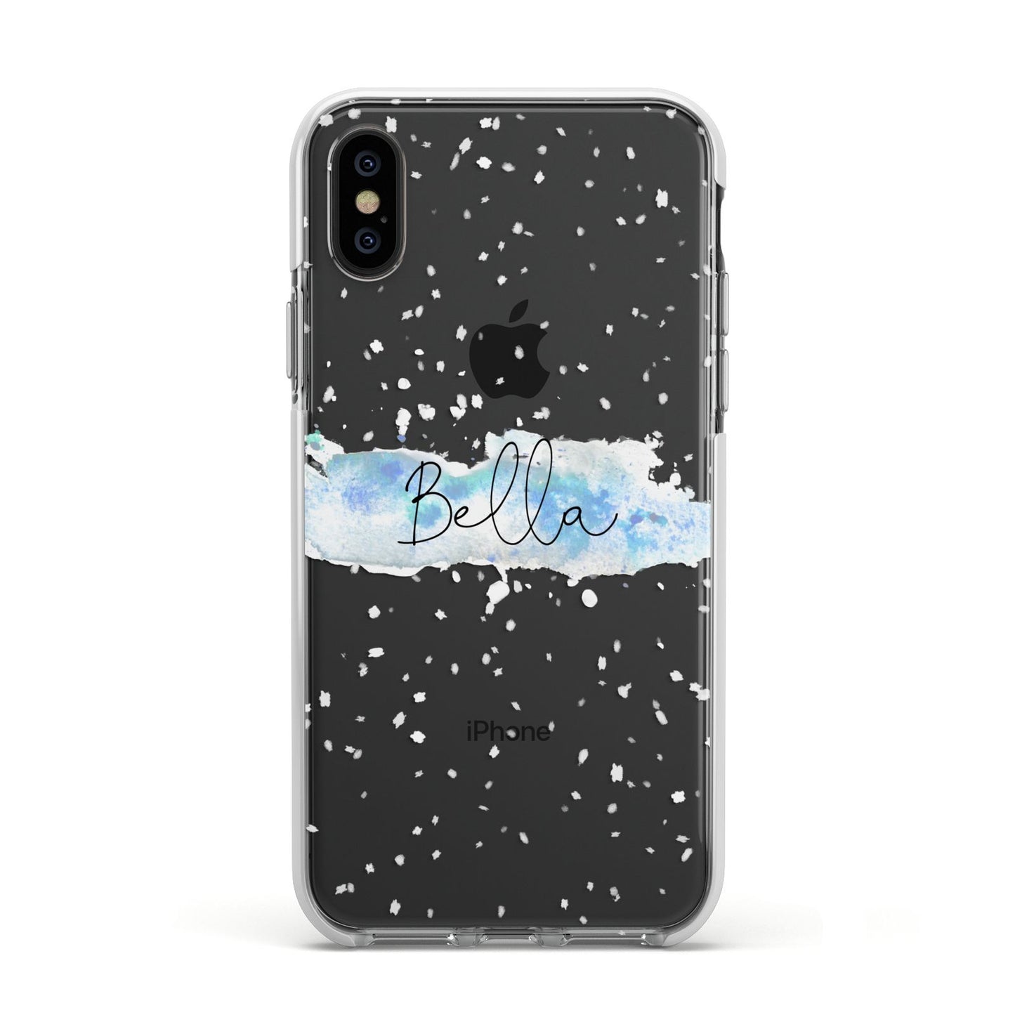 Personalised Christmas Snow fall Apple iPhone Xs Impact Case White Edge on Black Phone