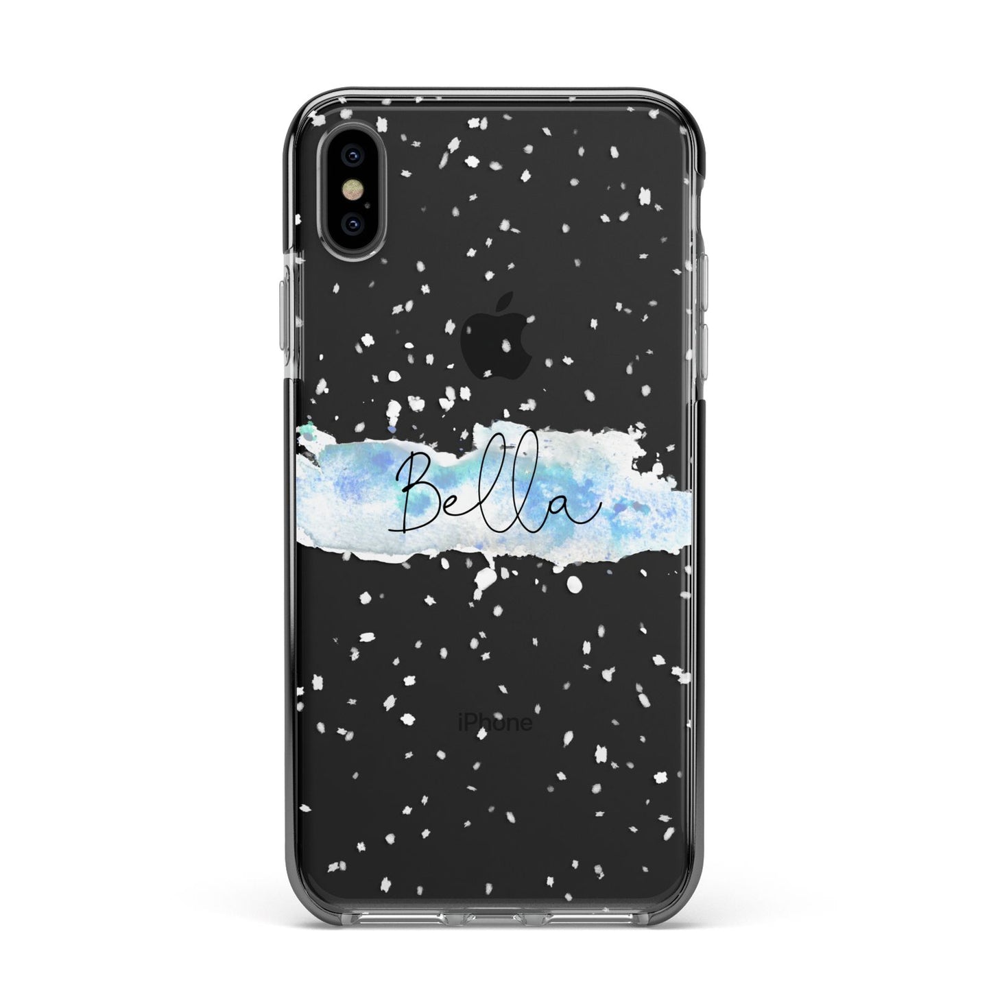 Personalised Christmas Snow fall Apple iPhone Xs Max Impact Case Black Edge on Black Phone