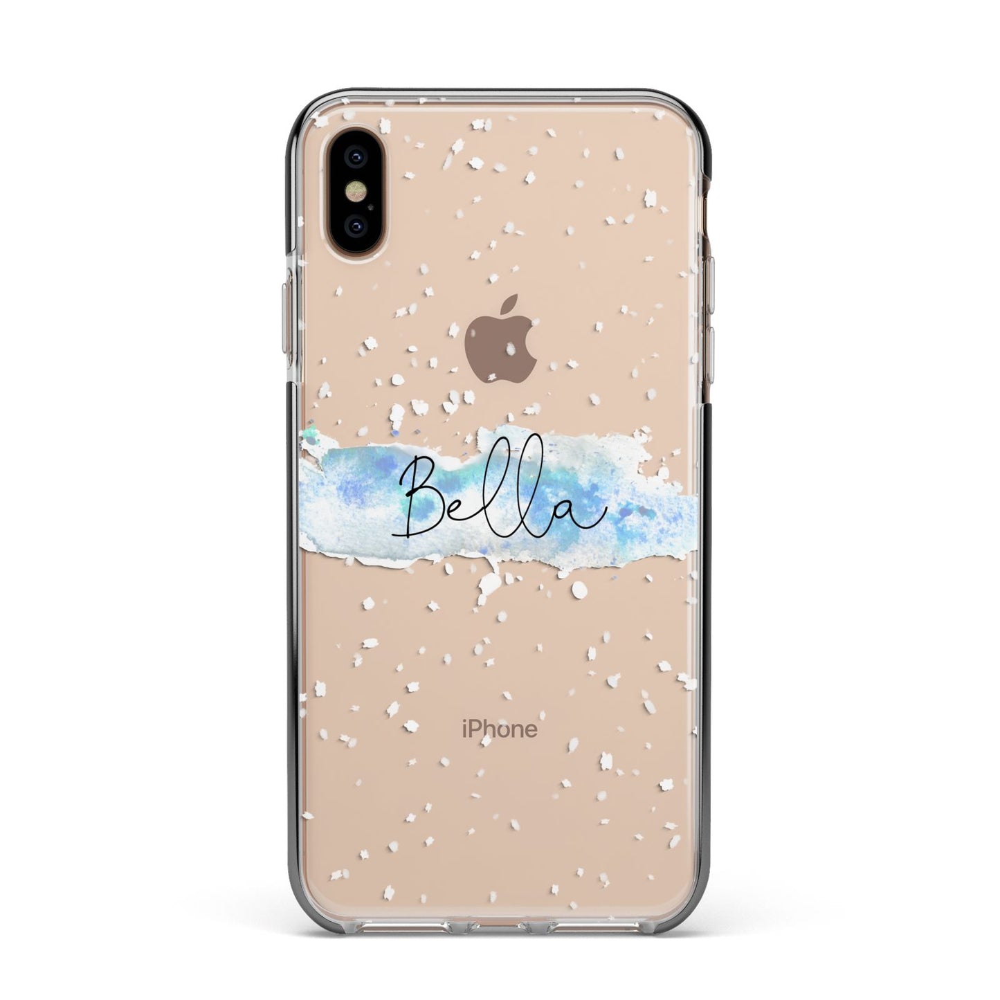 Personalised Christmas Snow fall Apple iPhone Xs Max Impact Case Black Edge on Gold Phone