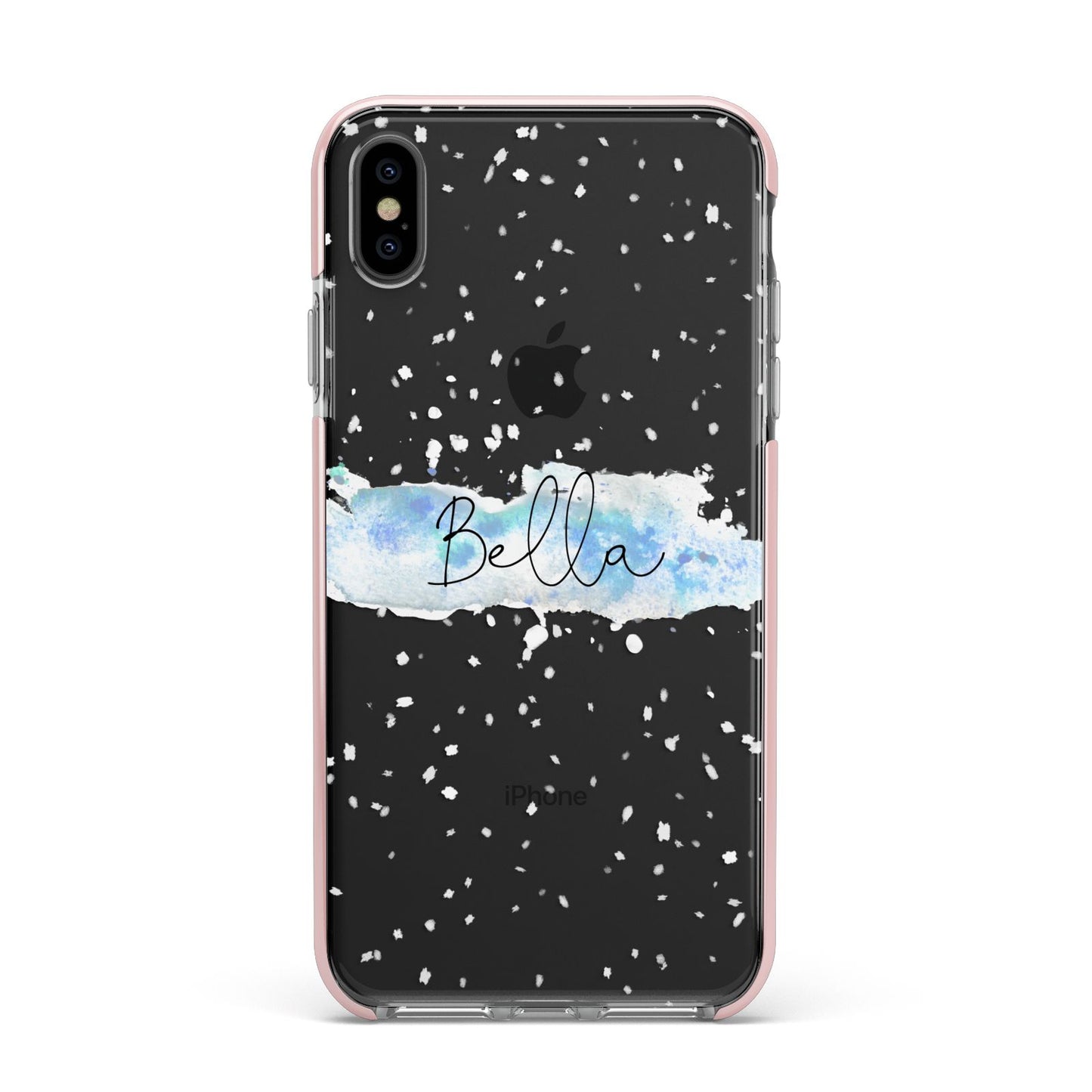 Personalised Christmas Snow fall Apple iPhone Xs Max Impact Case Pink Edge on Black Phone