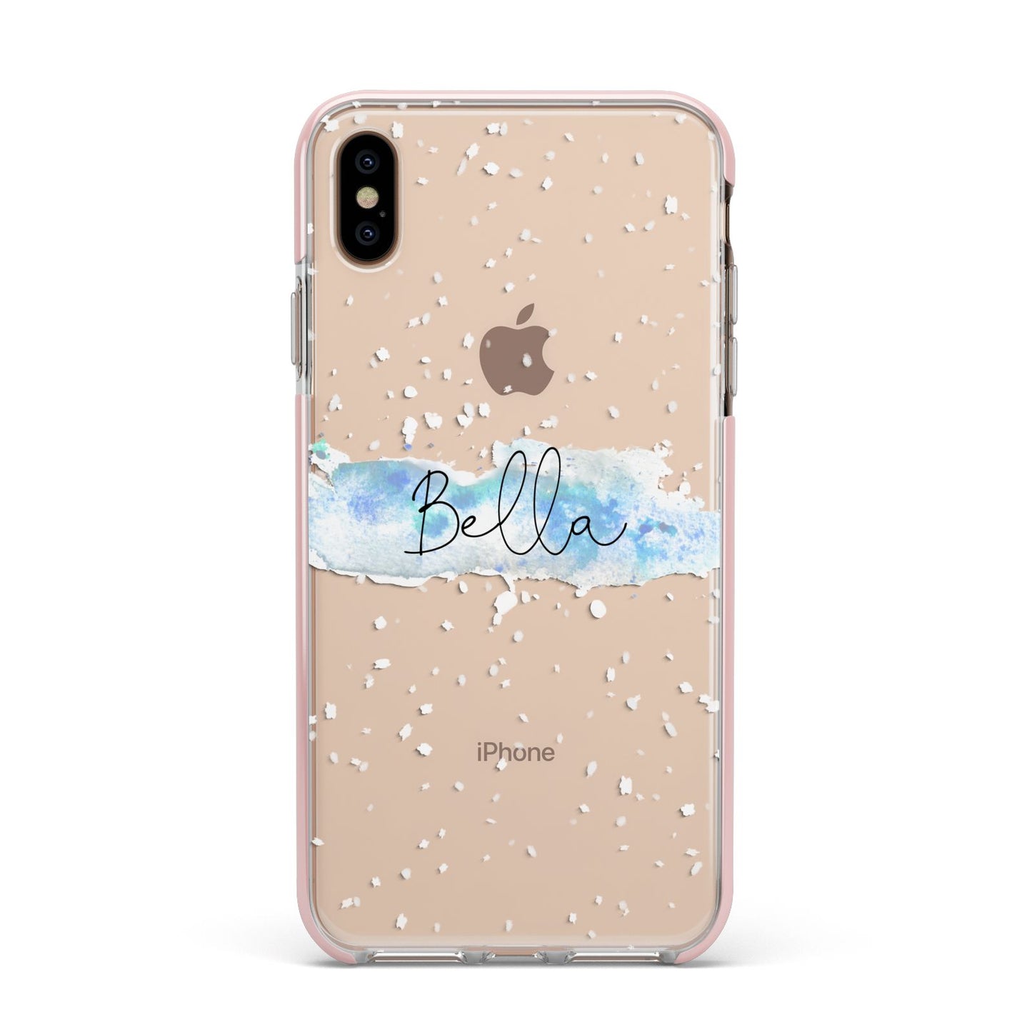 Personalised Christmas Snow fall Apple iPhone Xs Max Impact Case Pink Edge on Gold Phone