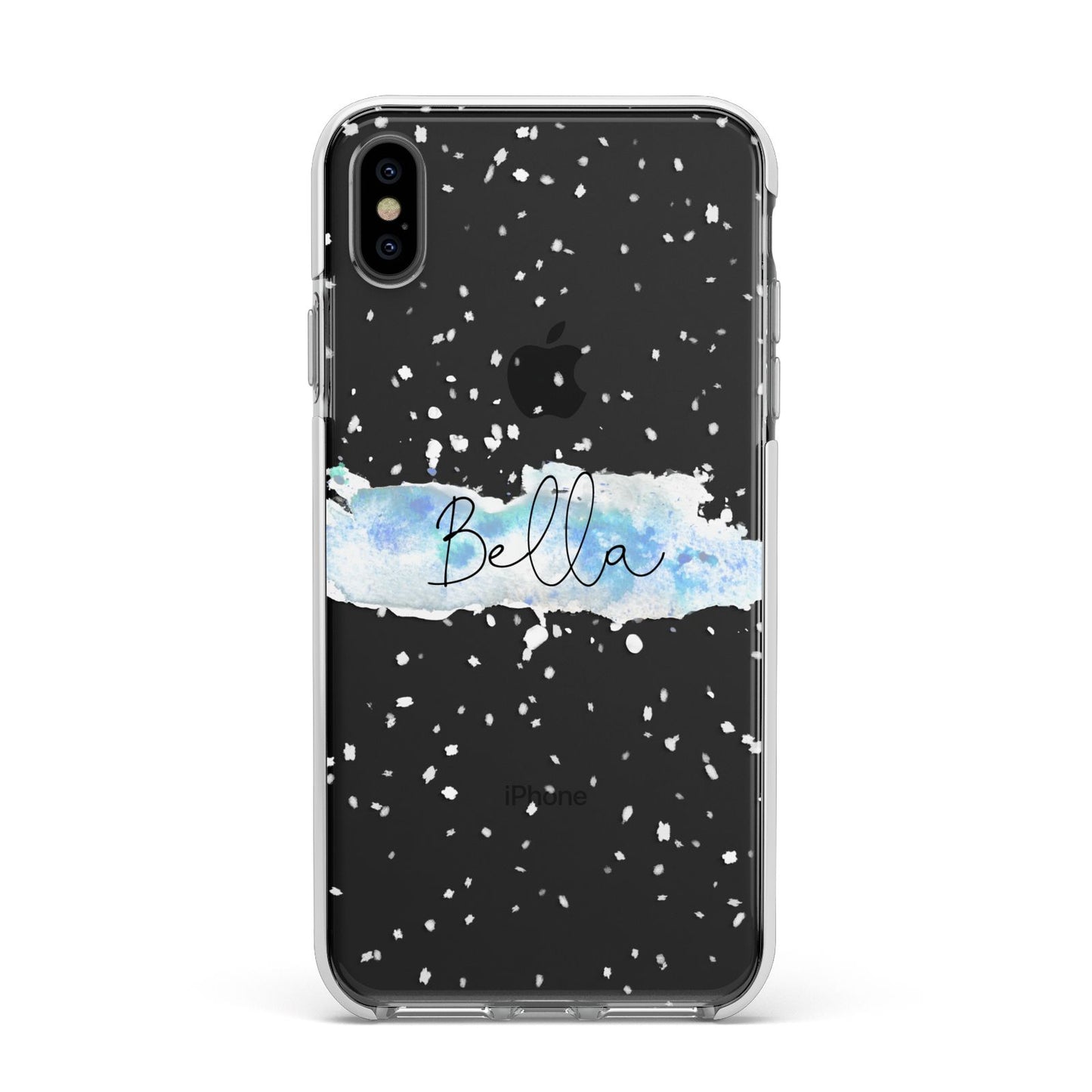 Personalised Christmas Snow fall Apple iPhone Xs Max Impact Case White Edge on Black Phone