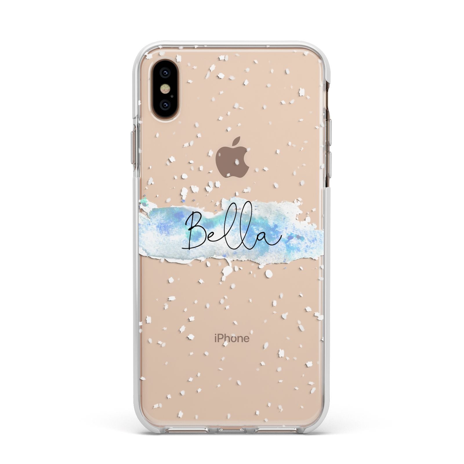 Personalised Christmas Snow fall Apple iPhone Xs Max Impact Case White Edge on Gold Phone