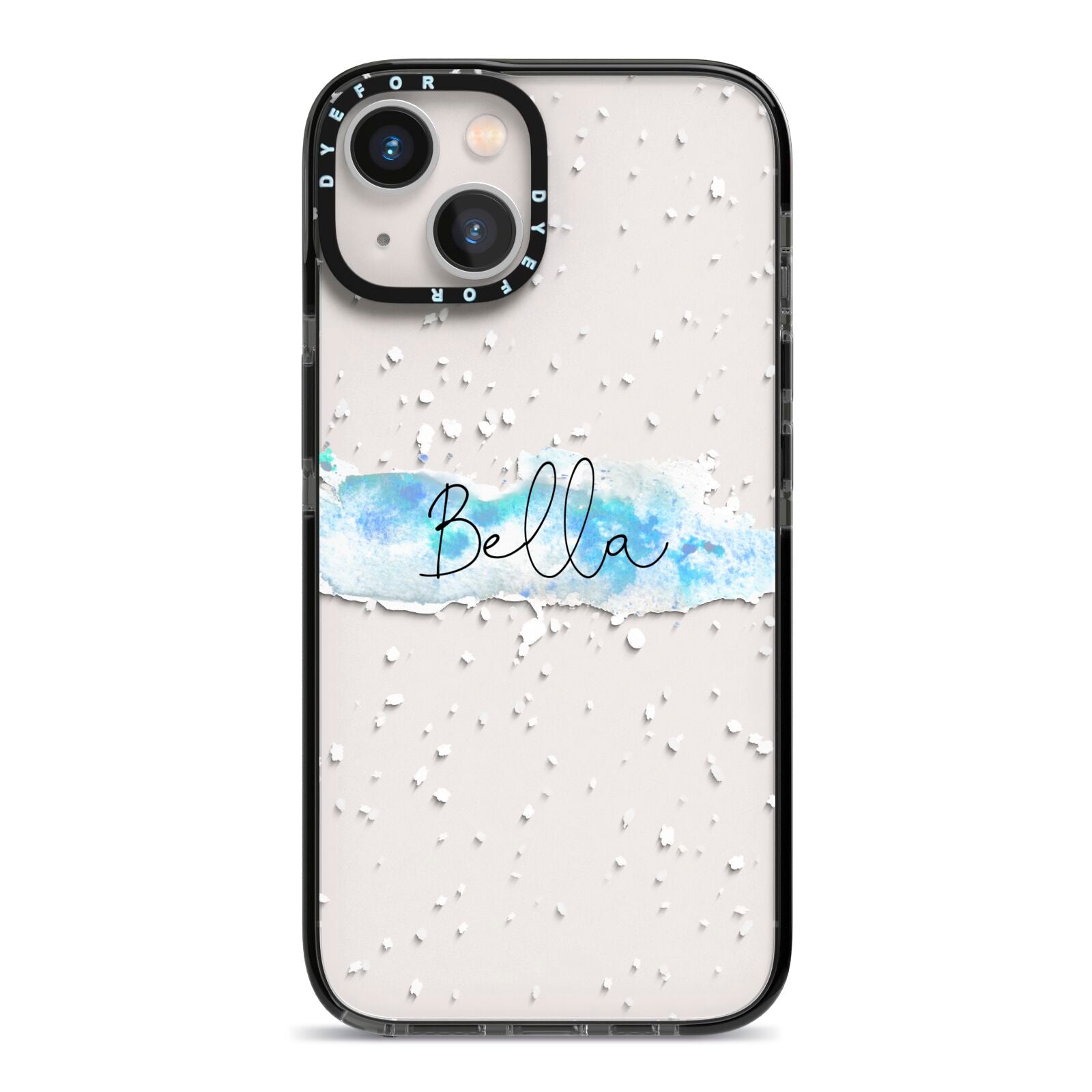 Personalised Christmas Snow fall iPhone 13 Black Impact Case on Silver phone