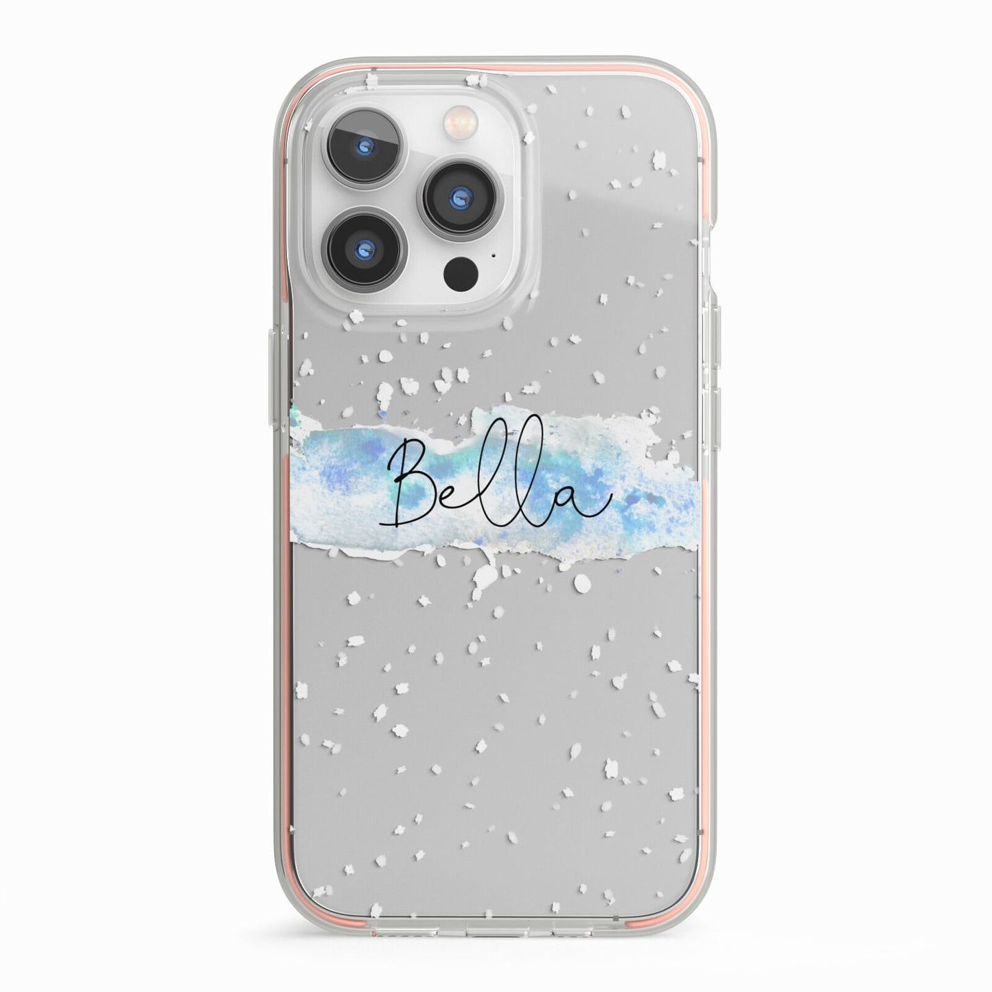 Personalised Christmas Snow fall iPhone 13 Pro TPU Impact Case with Pink Edges