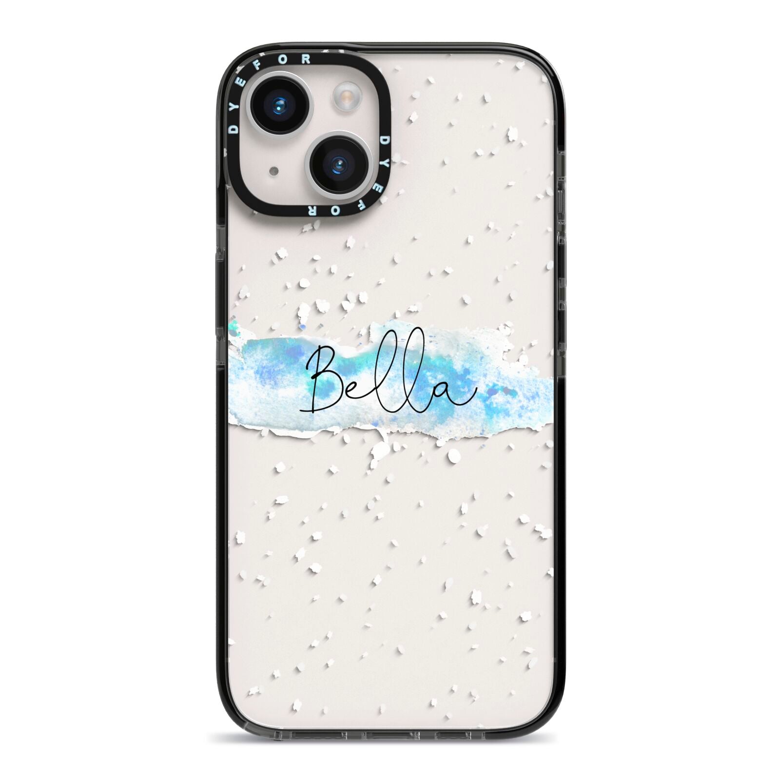 Personalised Christmas Snow fall iPhone 14 Black Impact Case on Silver phone