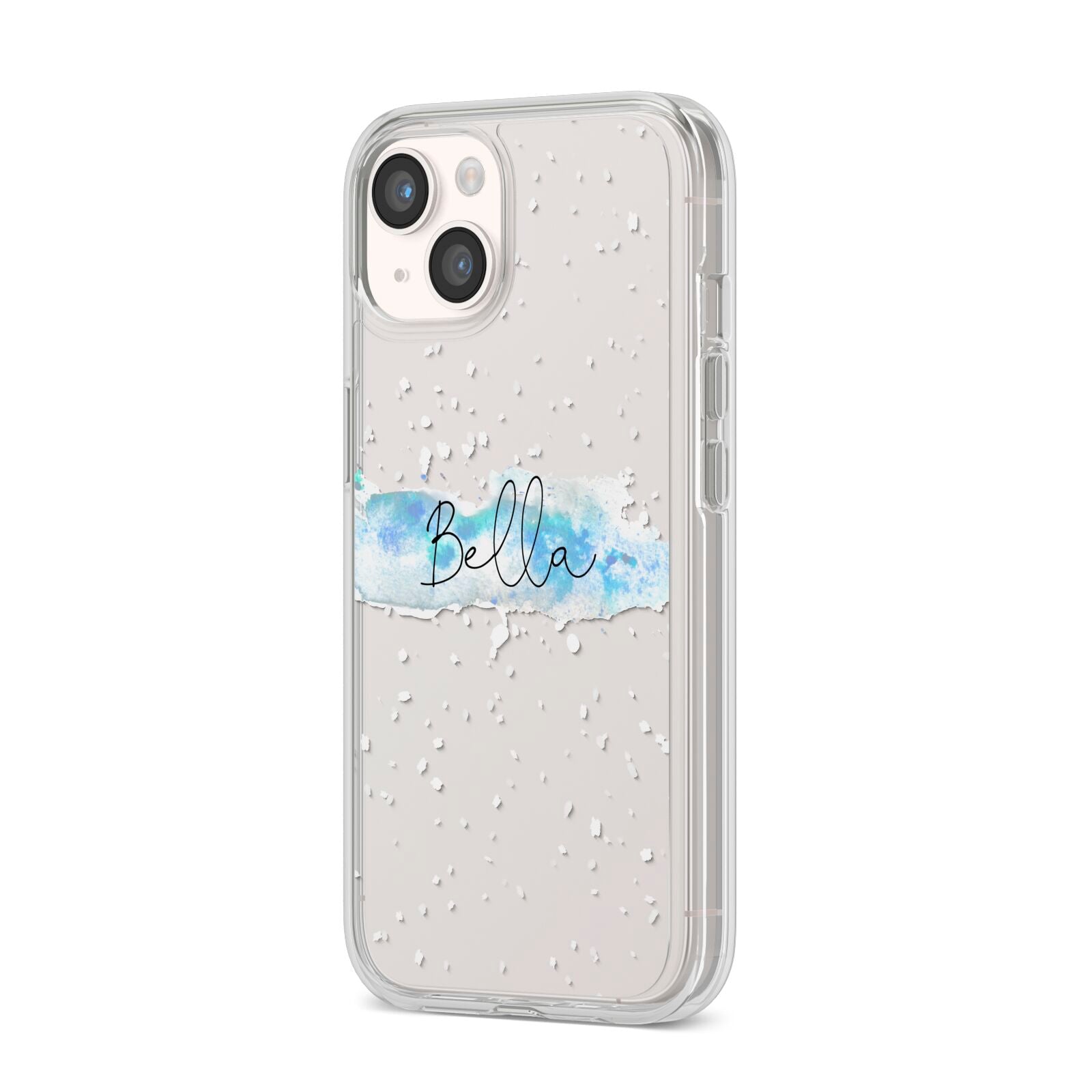 Personalised Christmas Snow fall iPhone 14 Clear Tough Case Starlight Angled Image