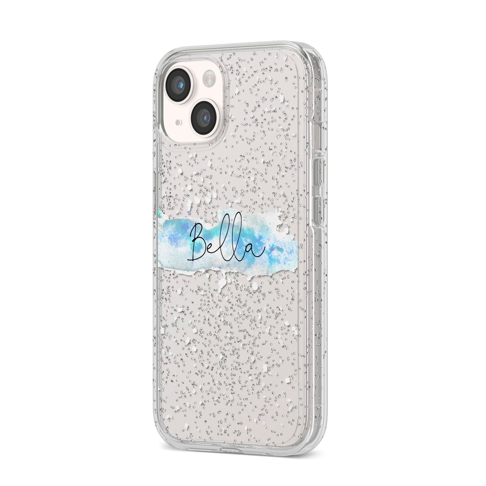 Personalised Christmas Snow fall iPhone 14 Glitter Tough Case Starlight Angled Image
