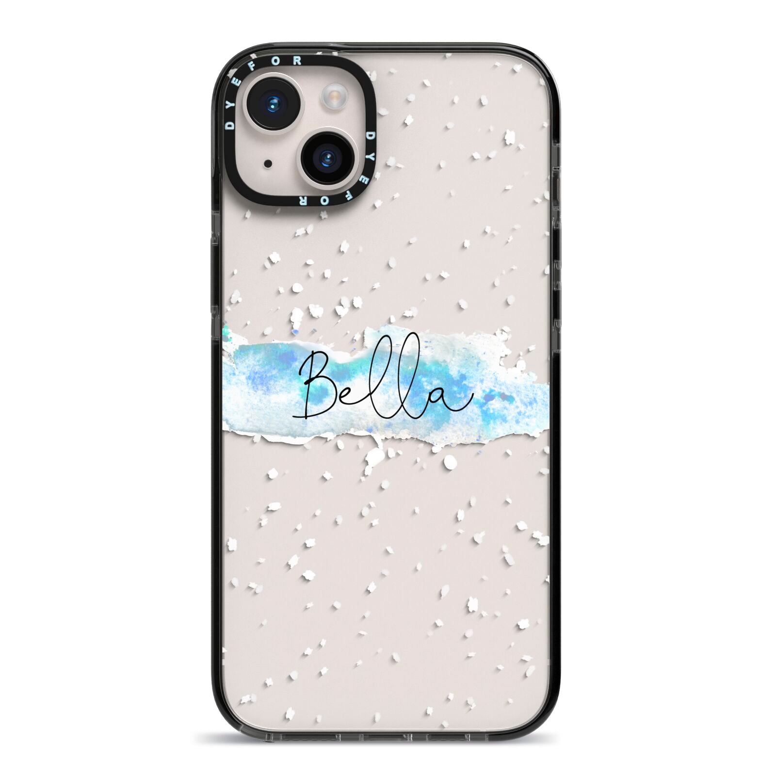 Personalised Christmas Snow fall iPhone 14 Plus Black Impact Case on Silver phone