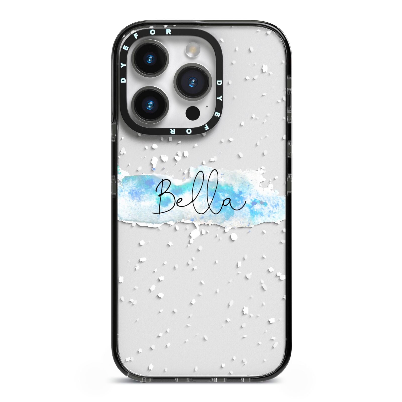 Personalised Christmas Snow fall iPhone 14 Pro Black Impact Case on Silver phone