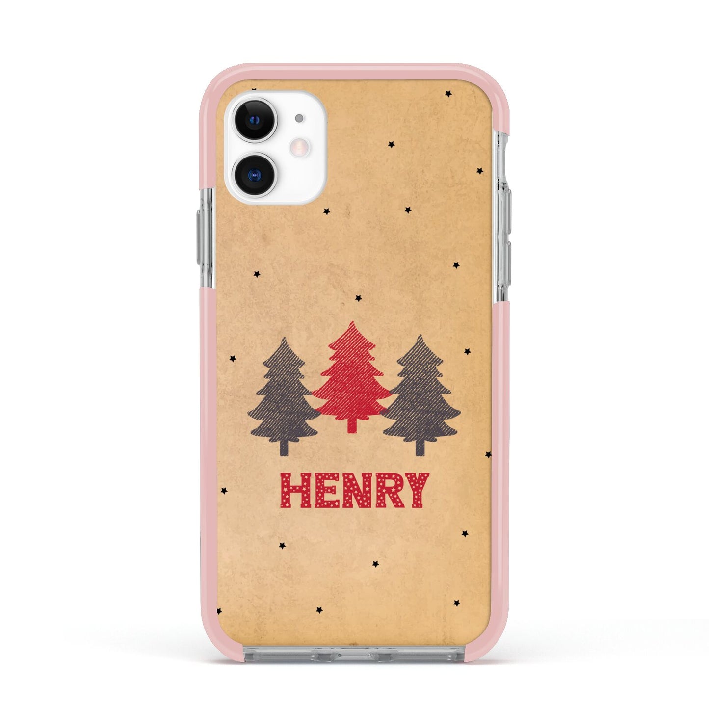 Personalised Christmas Tree Apple iPhone 11 in White with Pink Impact Case
