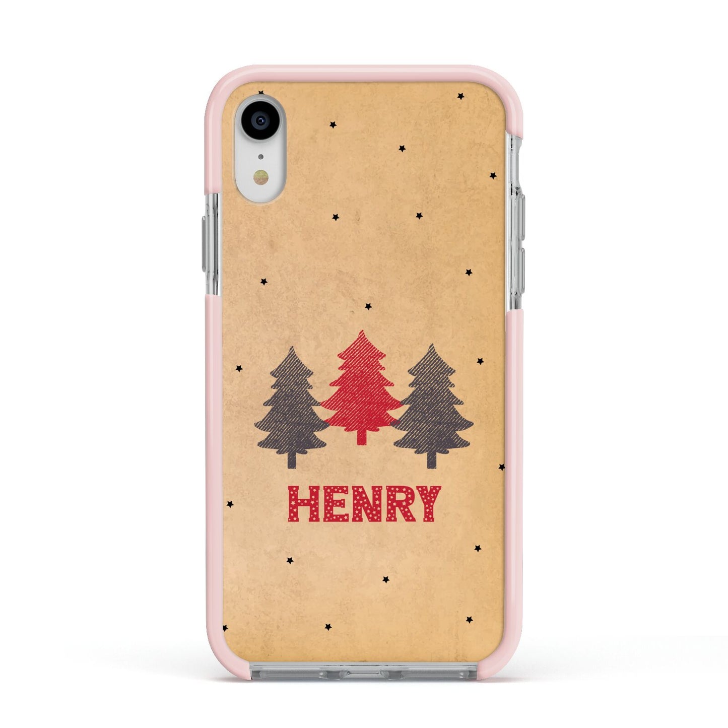 Personalised Christmas Tree Apple iPhone XR Impact Case Pink Edge on Silver Phone