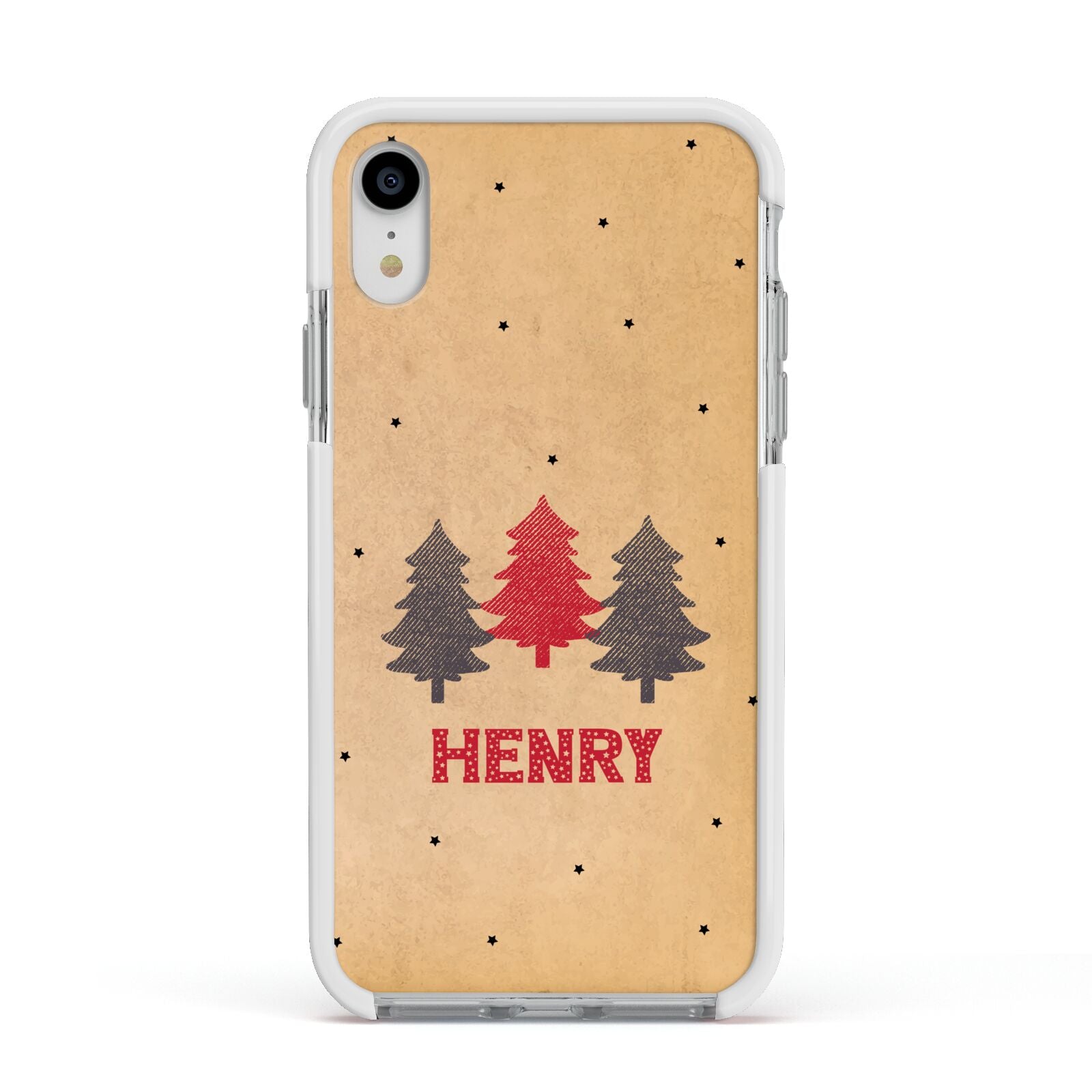 Personalised Christmas Tree Apple iPhone XR Impact Case White Edge on Silver Phone