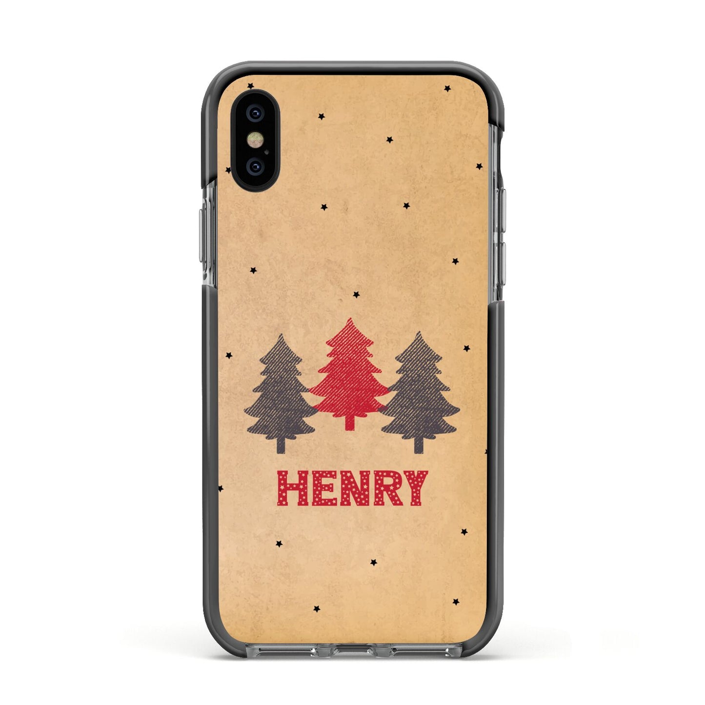 Personalised Christmas Tree Apple iPhone Xs Impact Case Black Edge on Black Phone