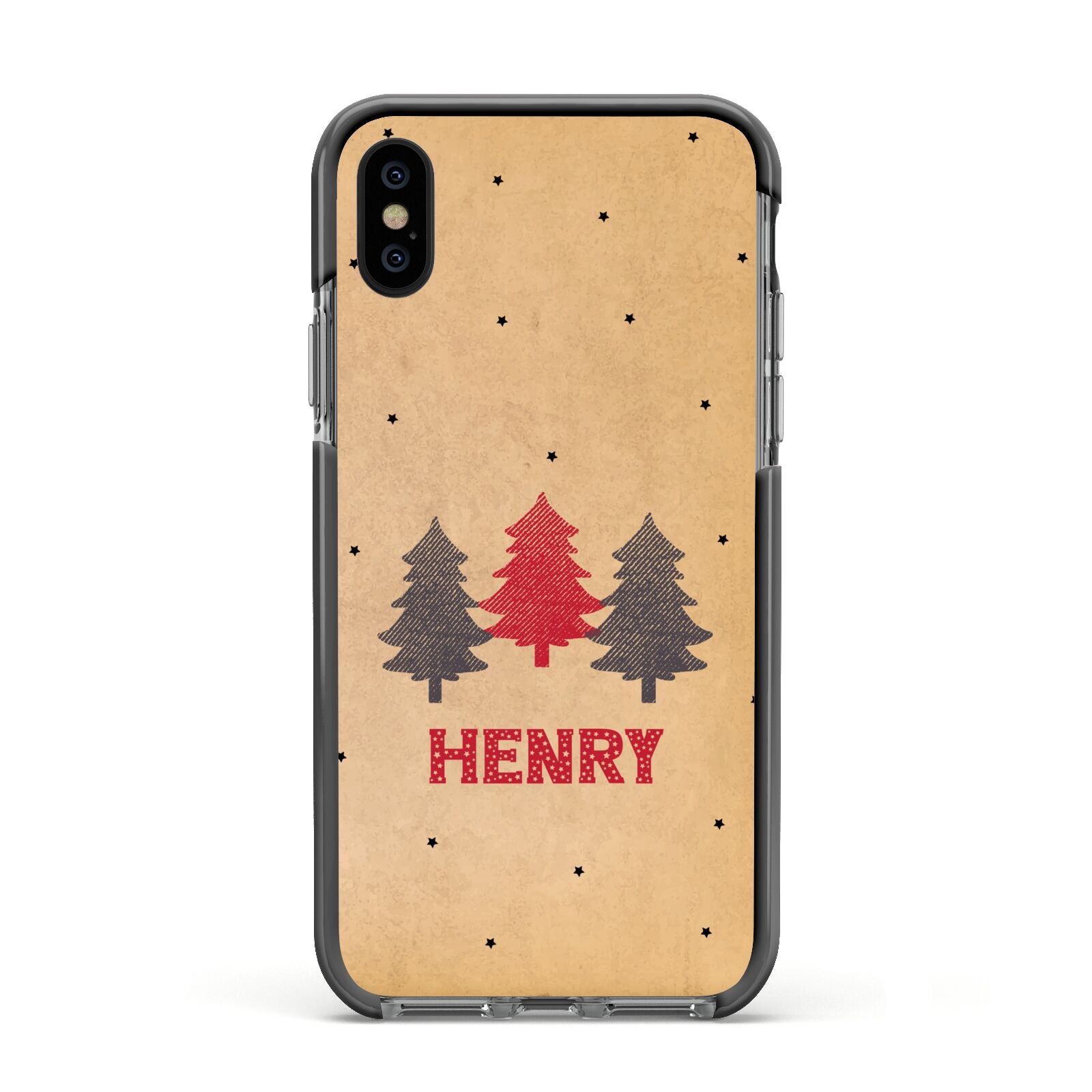 Personalised Christmas Tree Apple iPhone Xs Impact Case Black Edge on Black Phone