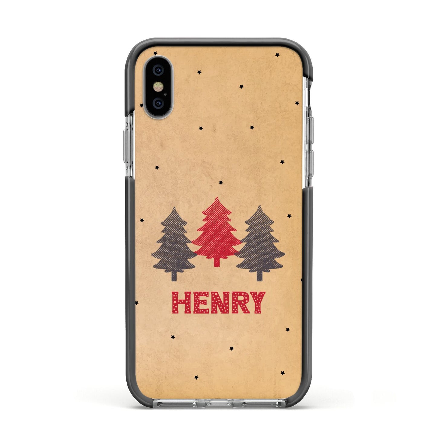 Personalised Christmas Tree Apple iPhone Xs Impact Case Black Edge on Silver Phone