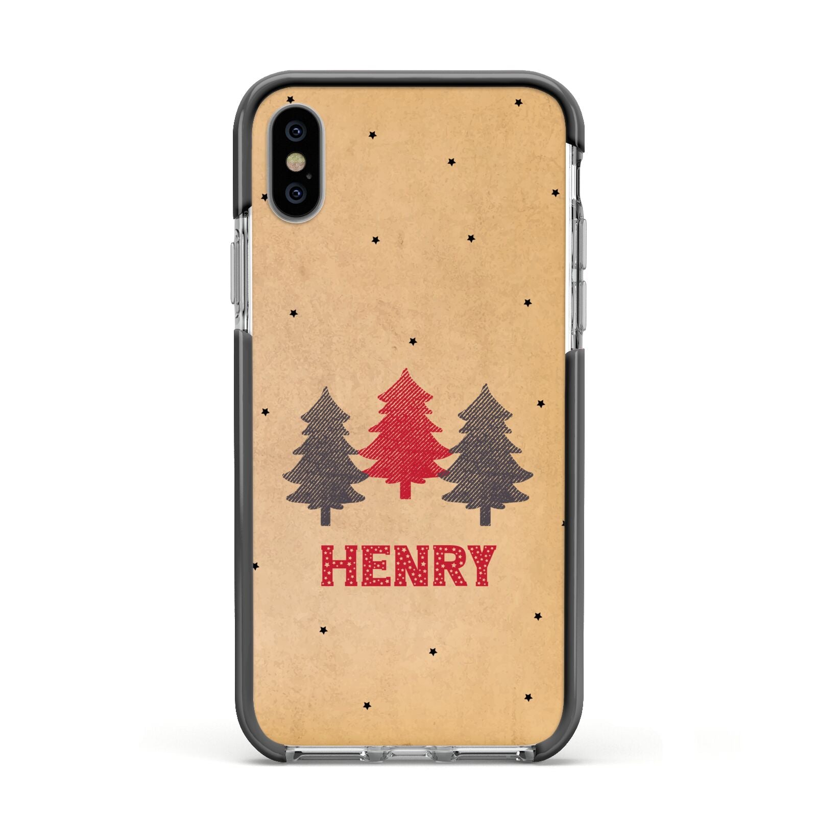 Personalised Christmas Tree Apple iPhone Xs Impact Case Black Edge on Silver Phone