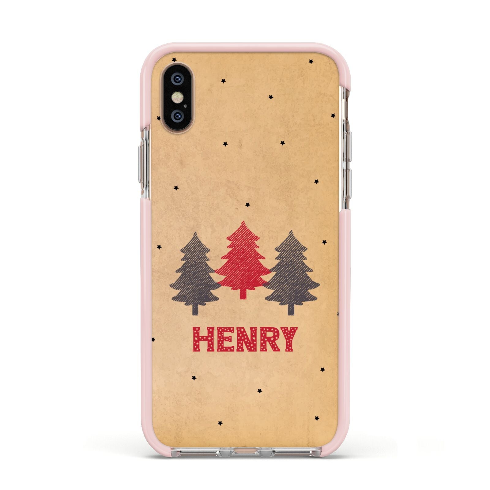 Personalised Christmas Tree Apple iPhone Xs Impact Case Pink Edge on Gold Phone